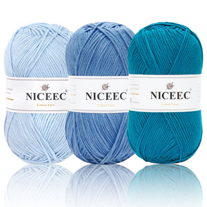 NICEEC 3 Skeins Soft Cotton Yarn 5ply Baby Cotton Yarn for Knitting Crochet Baby Weight Yarn Cotton Blend Yarn Total Length 3×220m(3×240 yds,100g×3)