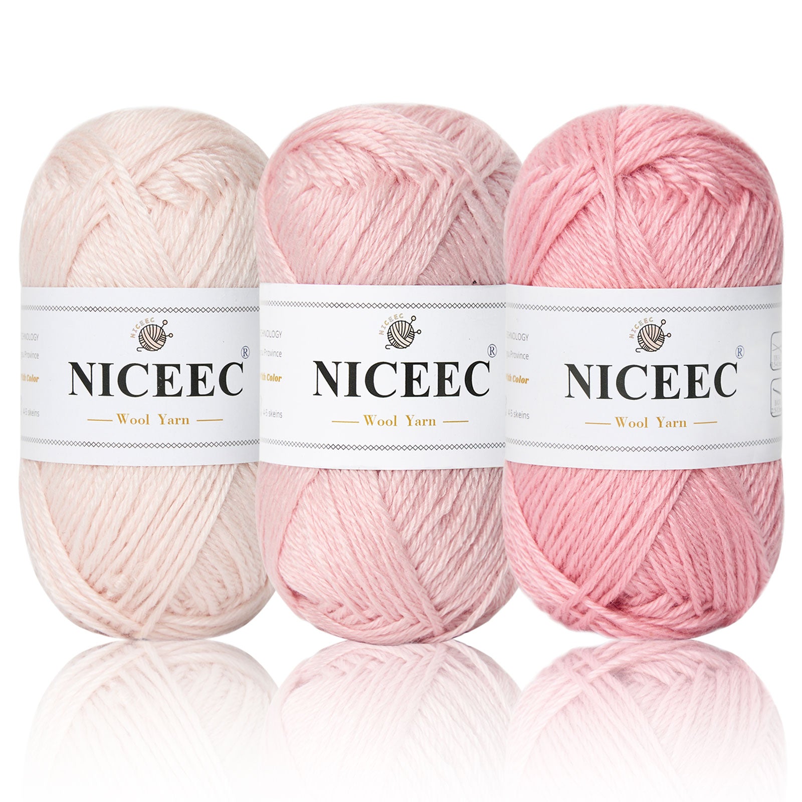 NICEEC 3 Skeins Soft Wool Yarn Glossy Wool Blend Yarn for Crochet Knitting Sport Weight Yarn for DIY Craft(3×50g/3×110yds)