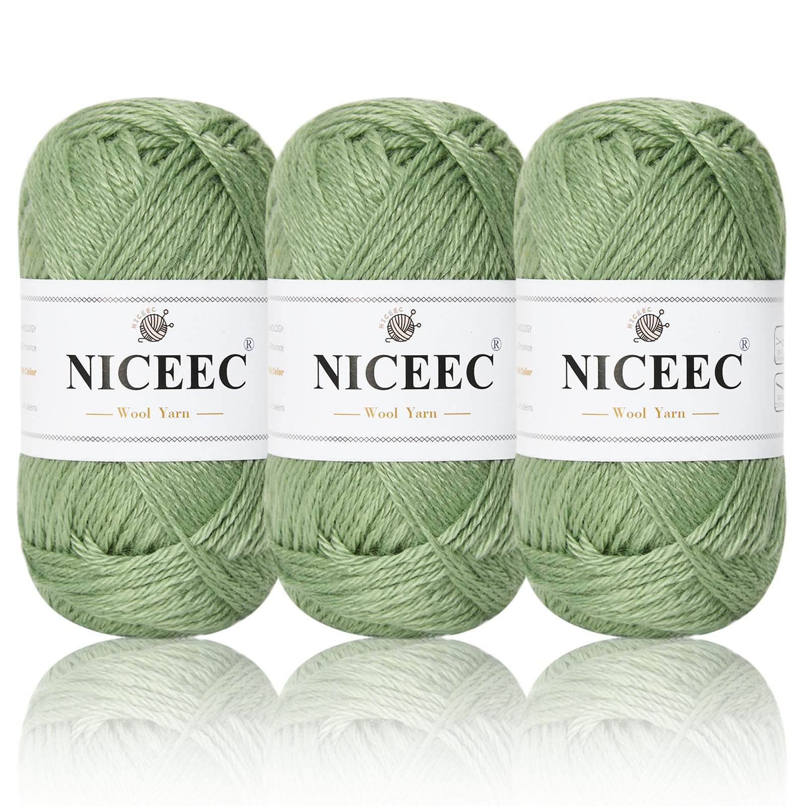 NICEEC 3 Skeins Soft Wool Yarn Glossy Wool Blend Yarn for Crochet Knitting Sport Weight Yarn for DIY Craft(3×50g/3×110yds)