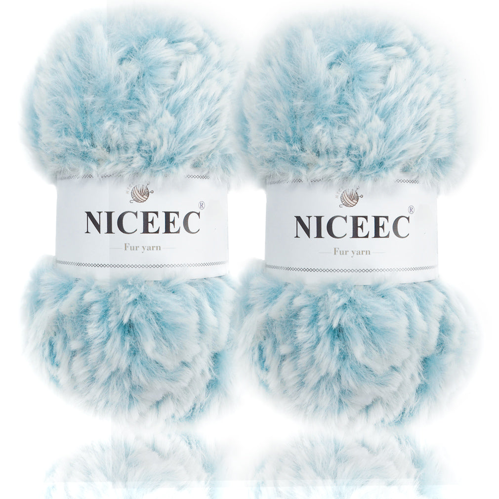 NICEEC 2 Skeins Super Soft Fur Yarn Chunky Fluffy Faux Fur Yarn Eyelash Yarn for Crochet Knit -Total Length 2×32m(2×35yds,50g×2)-Cream White