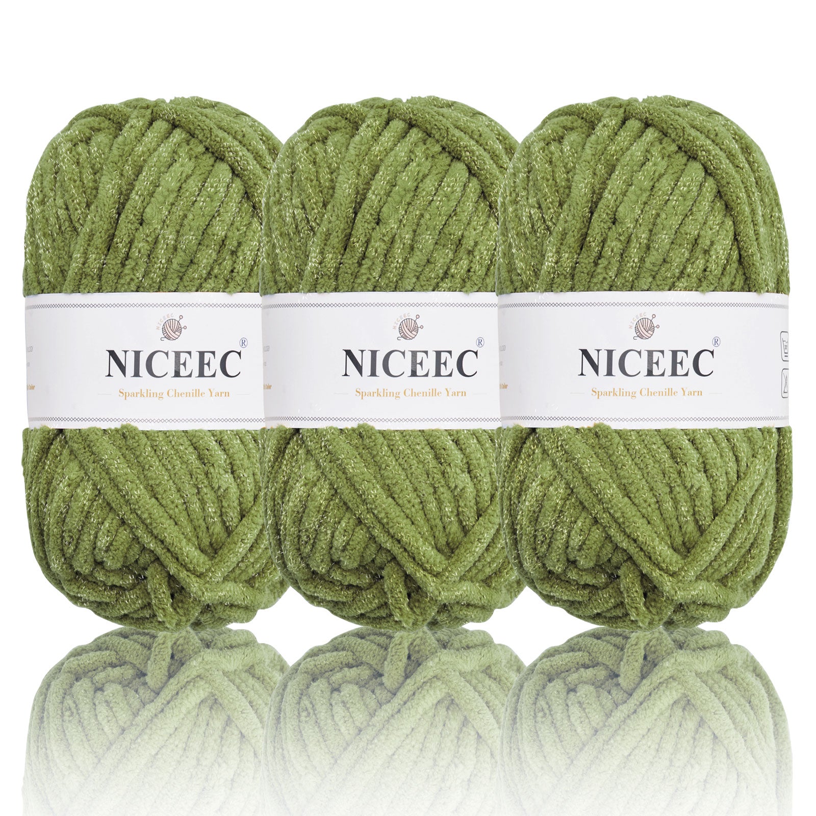 NICEEC 3 Skeins Sparkling Chenille Yarn Soft Yarn for Crochet Knitting Blanket Yarn DIY Craft Yarn for Blanket-Total Length 3×50m(3×55yds,100g×3)