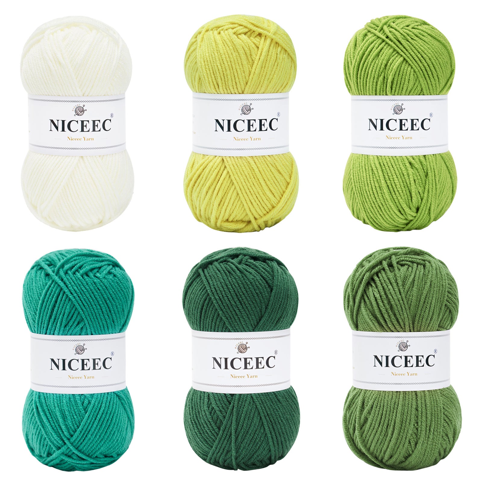 NICEEC 6×50g Soft Assorted Colors Yarn Sport Weight Yarn Bonbons Yarn for Crochet Knit 4 Ply Acrylic Yarn for DIY Project Starter Crochet Kit for Kids or Adults(6×145yds)