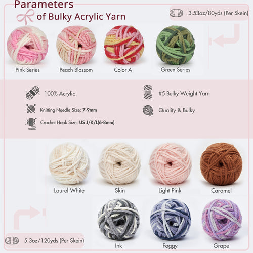 NICEEC 2 Skeins Bulky Acrylic Yarn - Soft, Colorful, Multicolored, Quality, Bulky Yarn for Crochet & Knitting