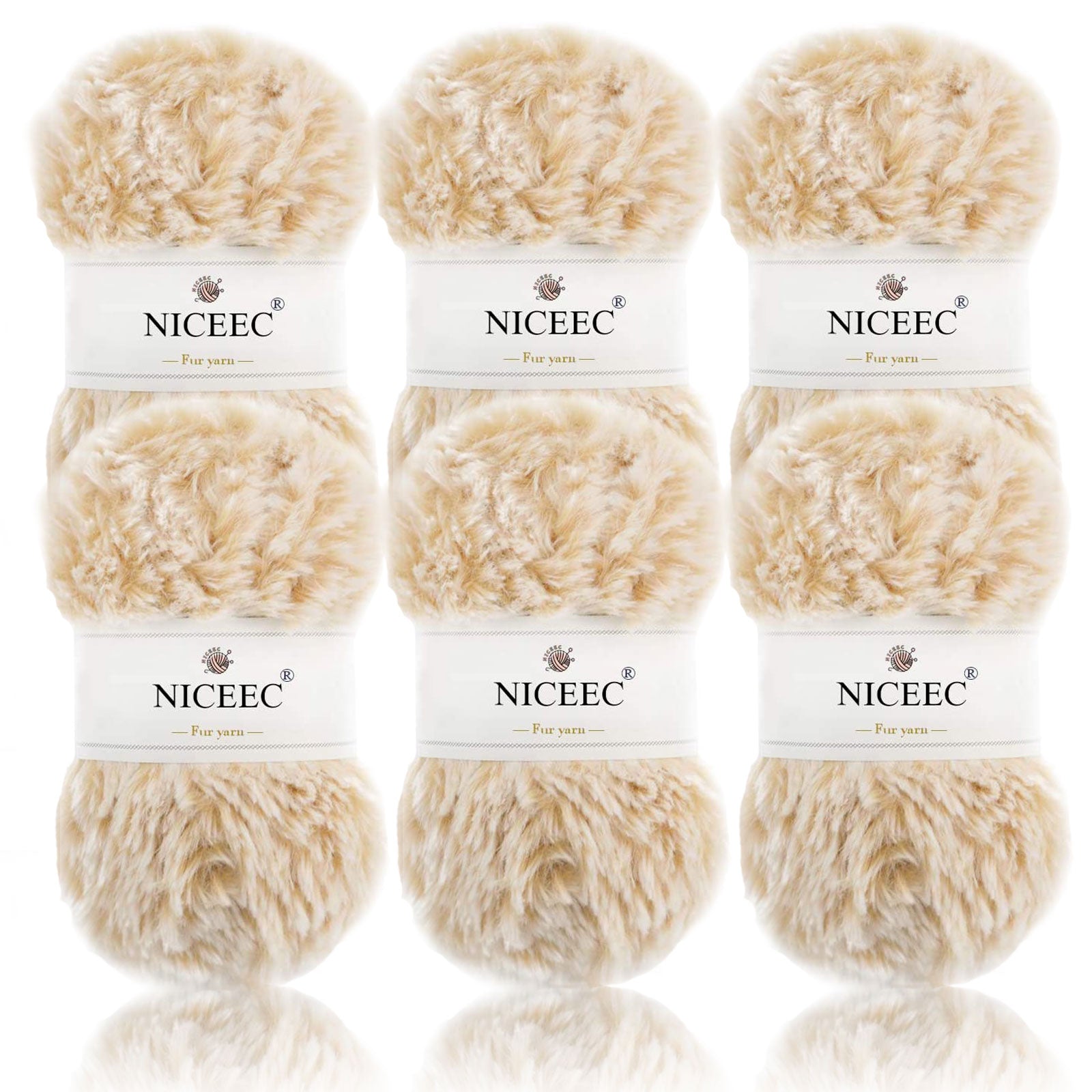 NICEEC 2 Skeins Super Soft Fur Yarn Chunky Fluffy Faux Fur Yarn Eyelash Yarn for Crochet Knit -Total Length 2×32m(2×35yds,50g×2)