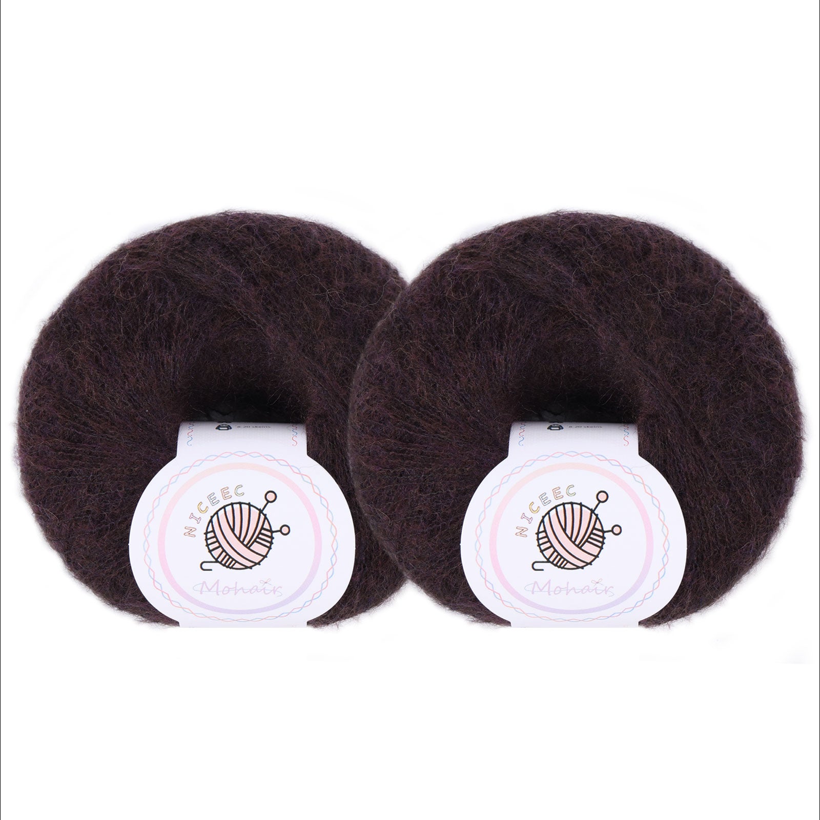 NICEEC 2 Skeins Soft Mohair Yarn, Fluffy & Fuzzy, Luxurious & Thin, Slik Wool Blend Yarn for Crochet & Knitting