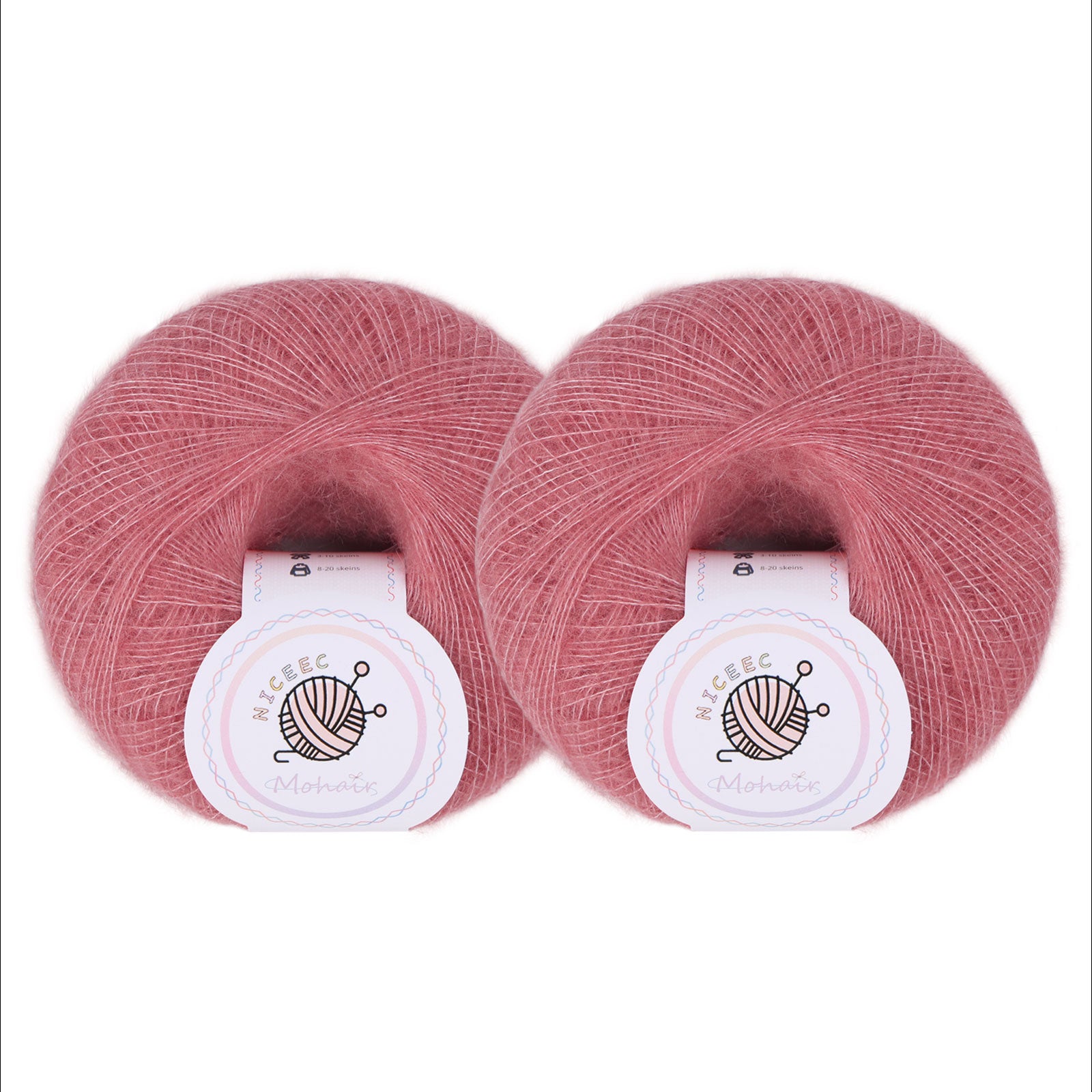 NICEEC 2 Skeins Soft Mohair Yarn, Fluffy & Fuzzy, Luxurious & Thin, Slik Wool Blend Yarn for Crochet & Knitting