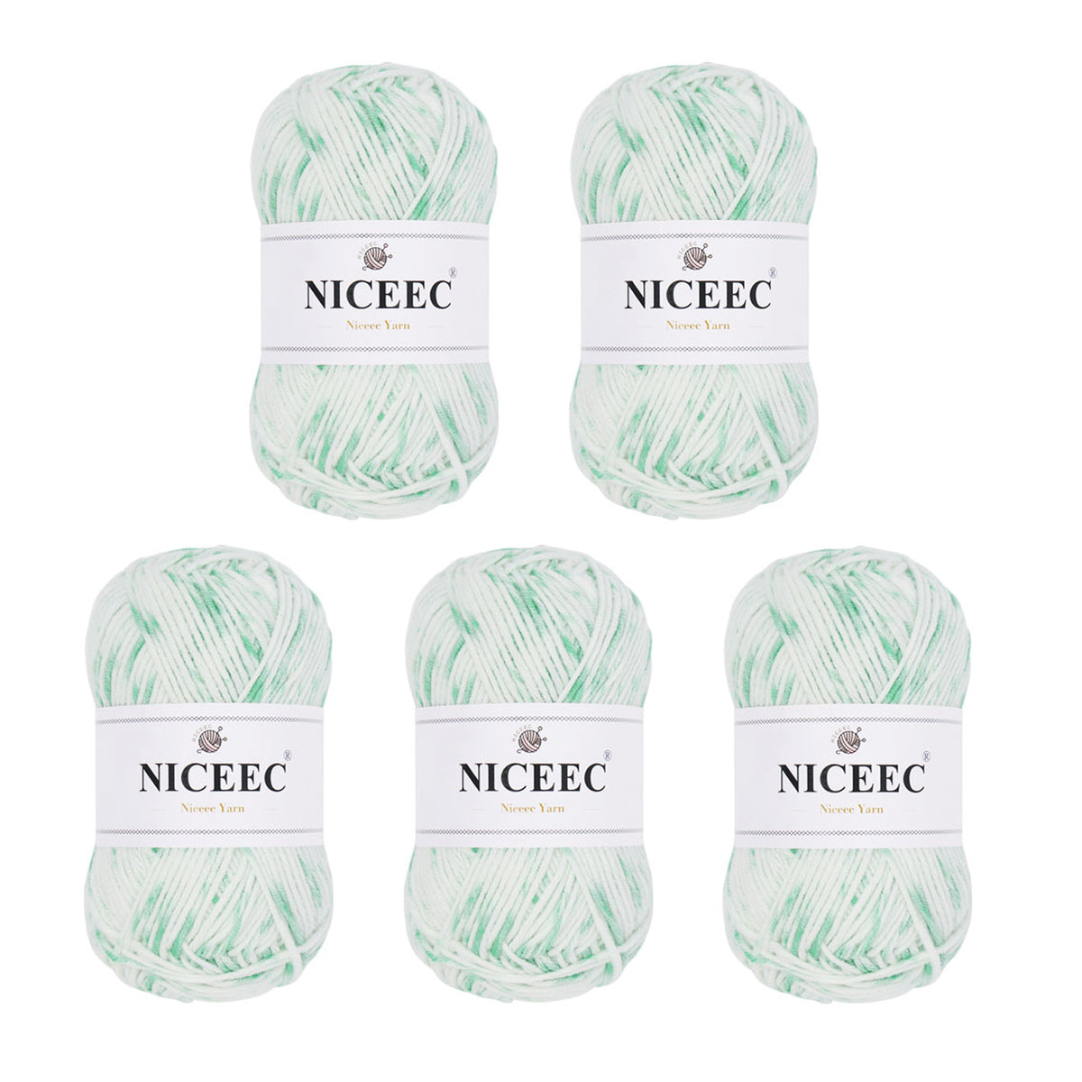 NICEEC 5 Skeins Cotton Blend Yarn Soft Yarn for Crocheting Baby Blanket Yarn for Knitting Easy Use 4 Ply Yarn Multicolored Yarn for DIY Craft