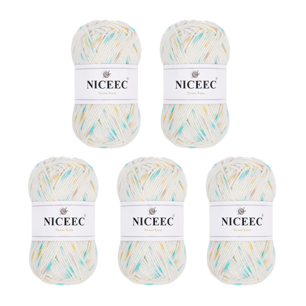 NICEEC 5 Skeins Cotton Blend Yarn Soft Yarn for Crocheting Baby Blanket Yarn for Knitting Easy Use 4 Ply Yarn Multicolored Yarn for DIY Craft