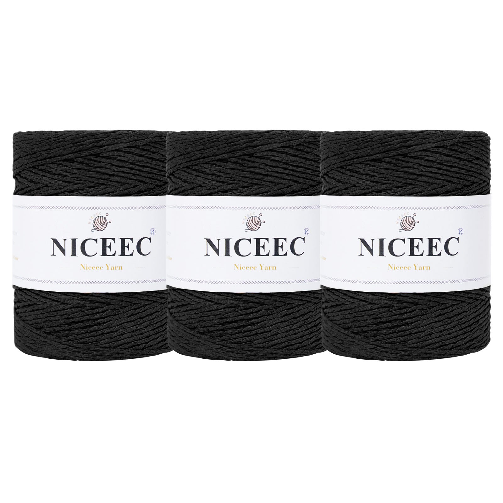 NICEEC 3 Skein Paper Yarn Easy Croceht Raffia Yarn for Crocheting Summer Sun Hat Yarn Kraft Yarn for DIY Home Décor-5.3oz×3/262yds×3 -Coffee