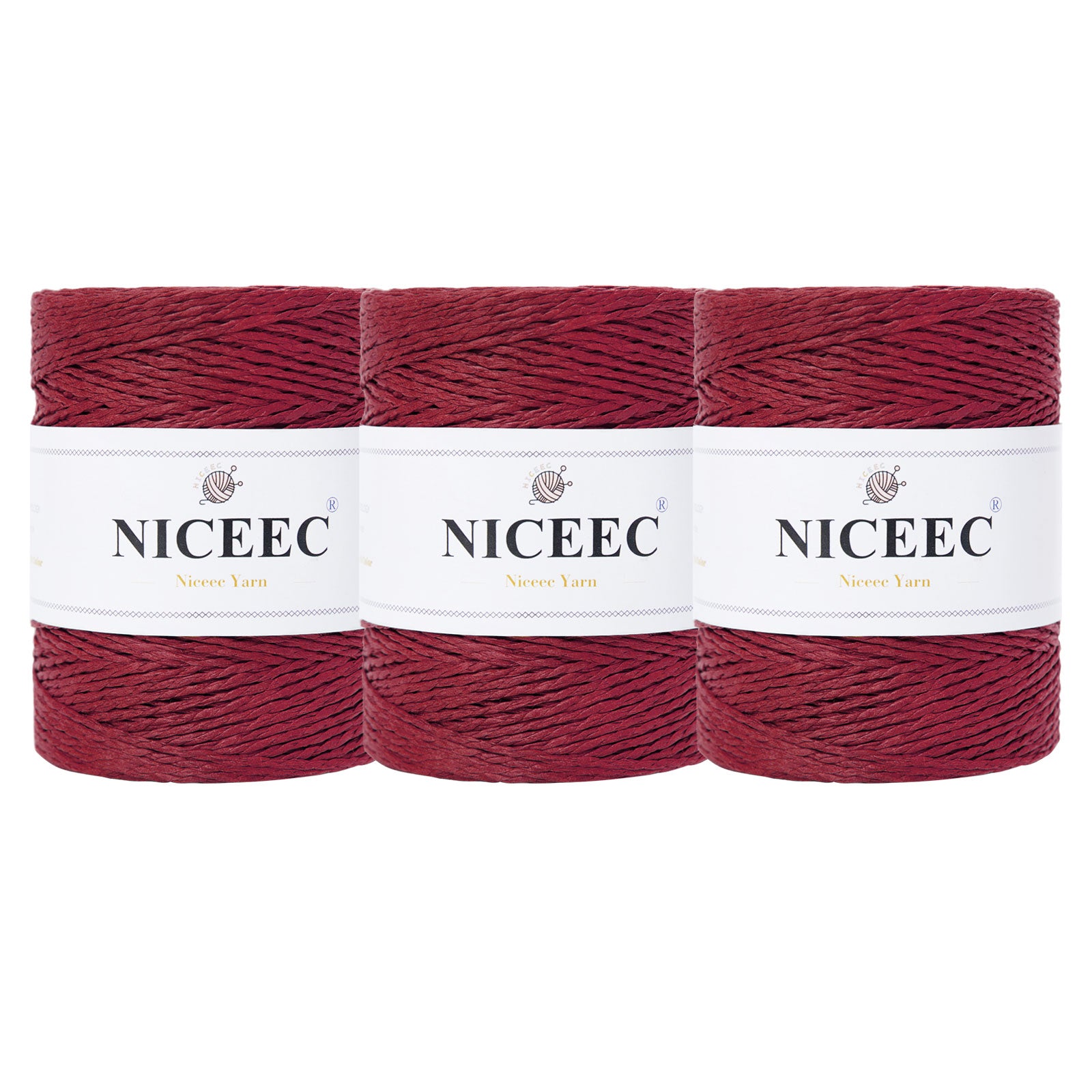 NICEEC 3 Skein Paper Yarn Easy Croceht Raffia Yarn for Crocheting Summer Sun Hat Yarn Kraft Yarn for DIY Home Décor-5.3oz×3/262yds×3 -Coffee
