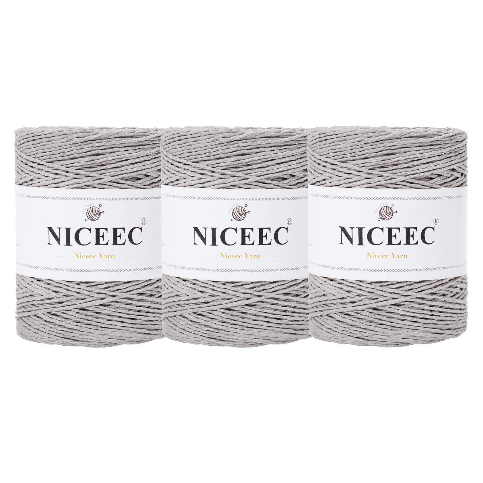 NICEEC 3 Skein Paper Yarn Easy Croceht Raffia Yarn for Crocheting Summer Sun Hat Yarn Kraft Yarn for DIY Home Décor-5.3oz×3/262yds×3 -Coffee