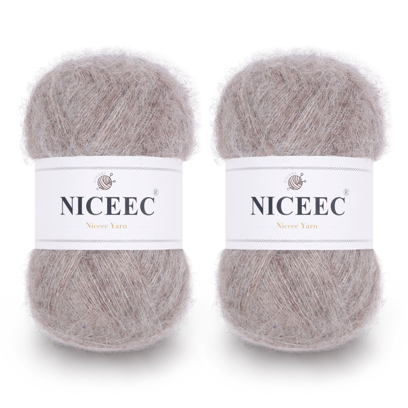 NICEEC 2 Skeins Long Pile Mohair Yarn, Fluffy & Fuzzy, Luxurious & Thin, Slik Wool Blend Yarn for Crochet & Knitting