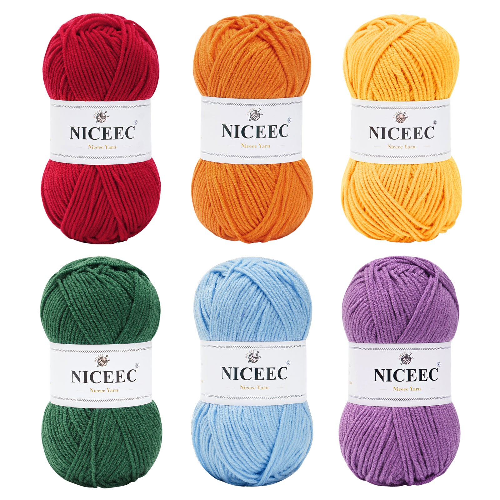 NICEEC 300g Soft Assorted Colors Yarn - Sport Weight,100% Acrylic, 4 Ply, Bonbons Yarn for Crochet & Knit, DIY Project Starter Kit for Kids or Adults(Total 870yds)