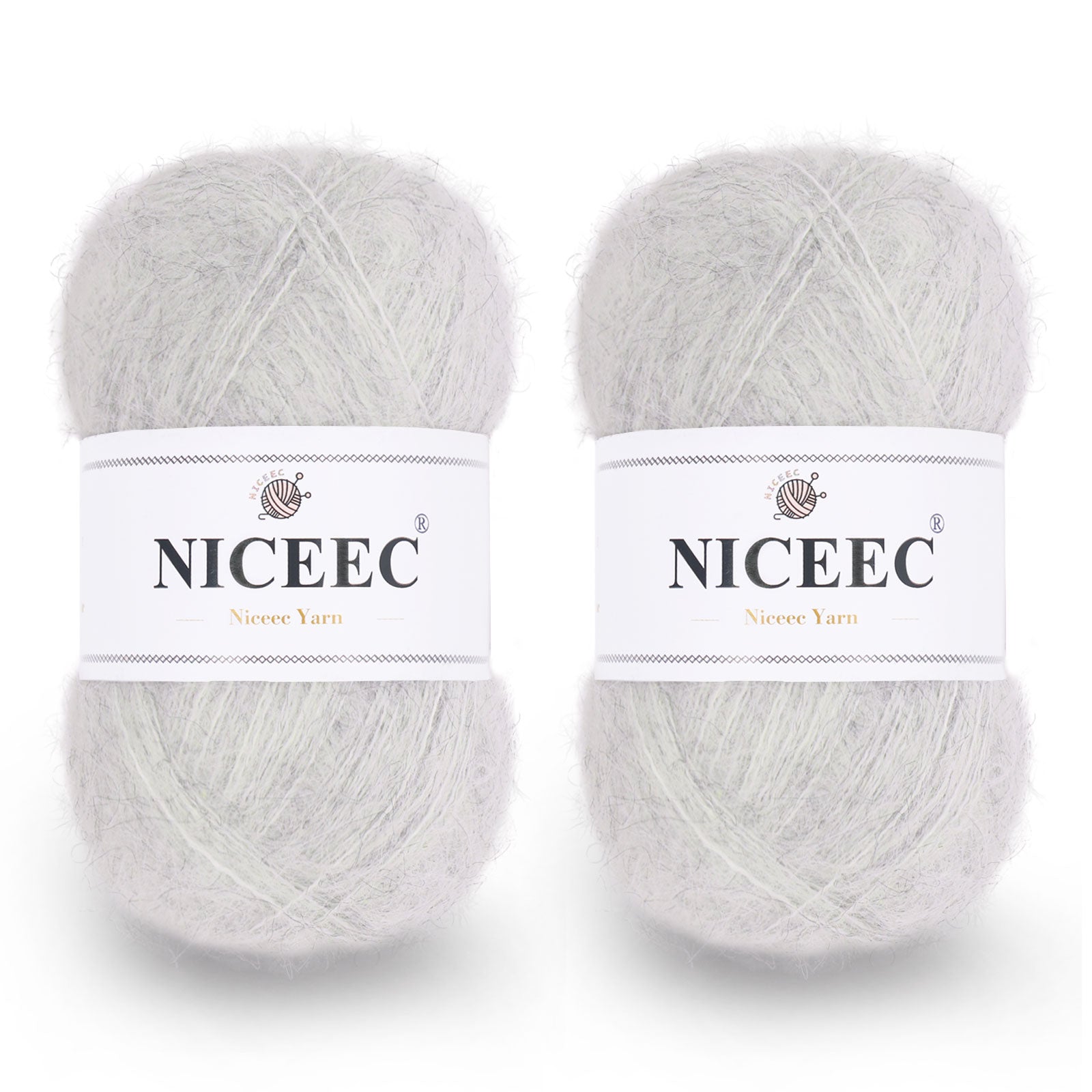 NICEEC 2 Skeins Long Pile Mohair Yarn, Fluffy & Fuzzy, Luxurious & Thin, Slik Wool Blend Yarn for Crochet & Knitting