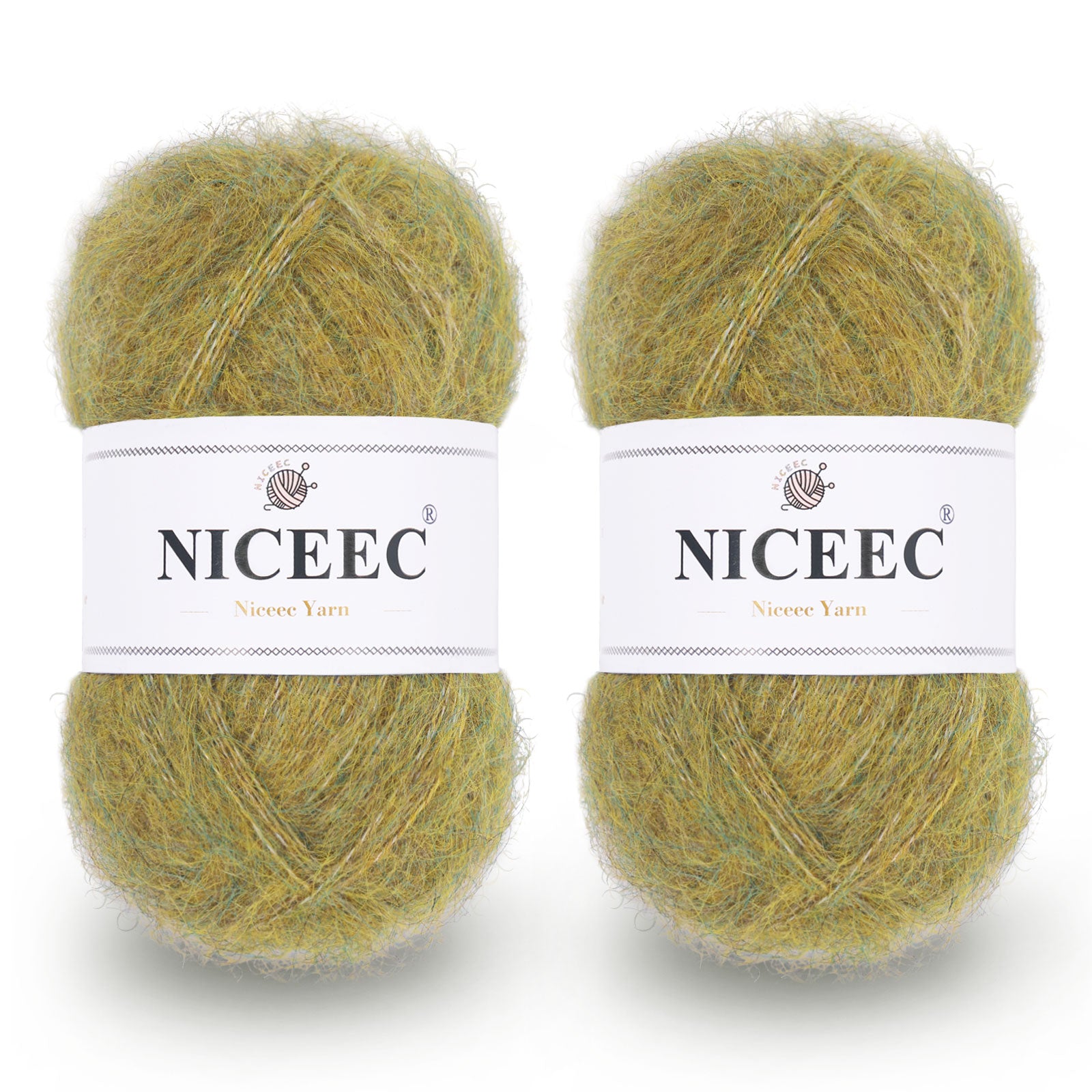NICEEC 2 Skeins Long Pile Mohair Yarn, Fluffy & Fuzzy, Luxurious & Thin, Slik Wool Blend Yarn for Crochet & Knitting