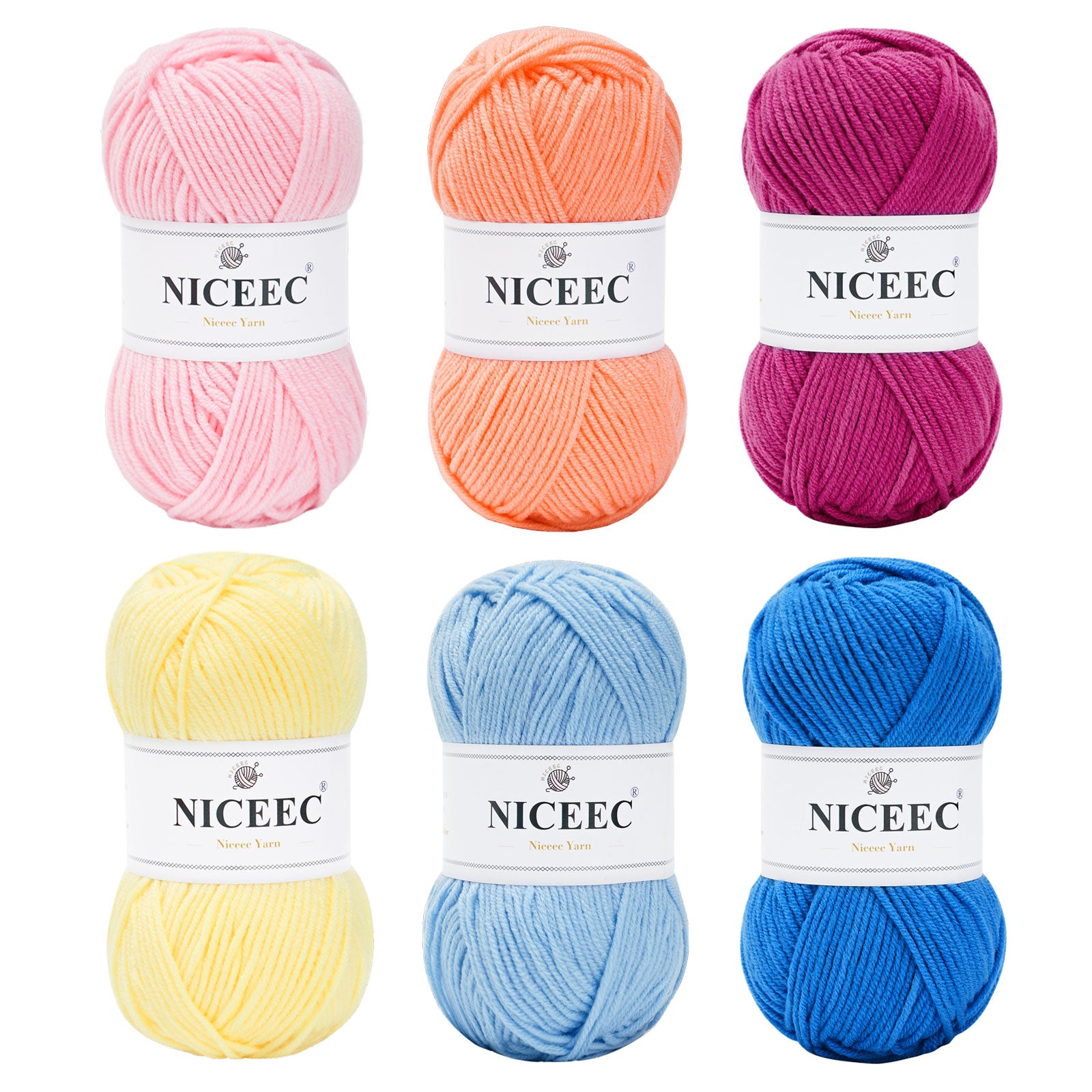 NICEEC 300g Soft Assorted Colors Yarn - Sport Weight,100% Acrylic, 4 Ply, Bonbons Yarn for Crochet & Knit, DIY Project Starter Kit for Kids or Adults(Total 870yds)