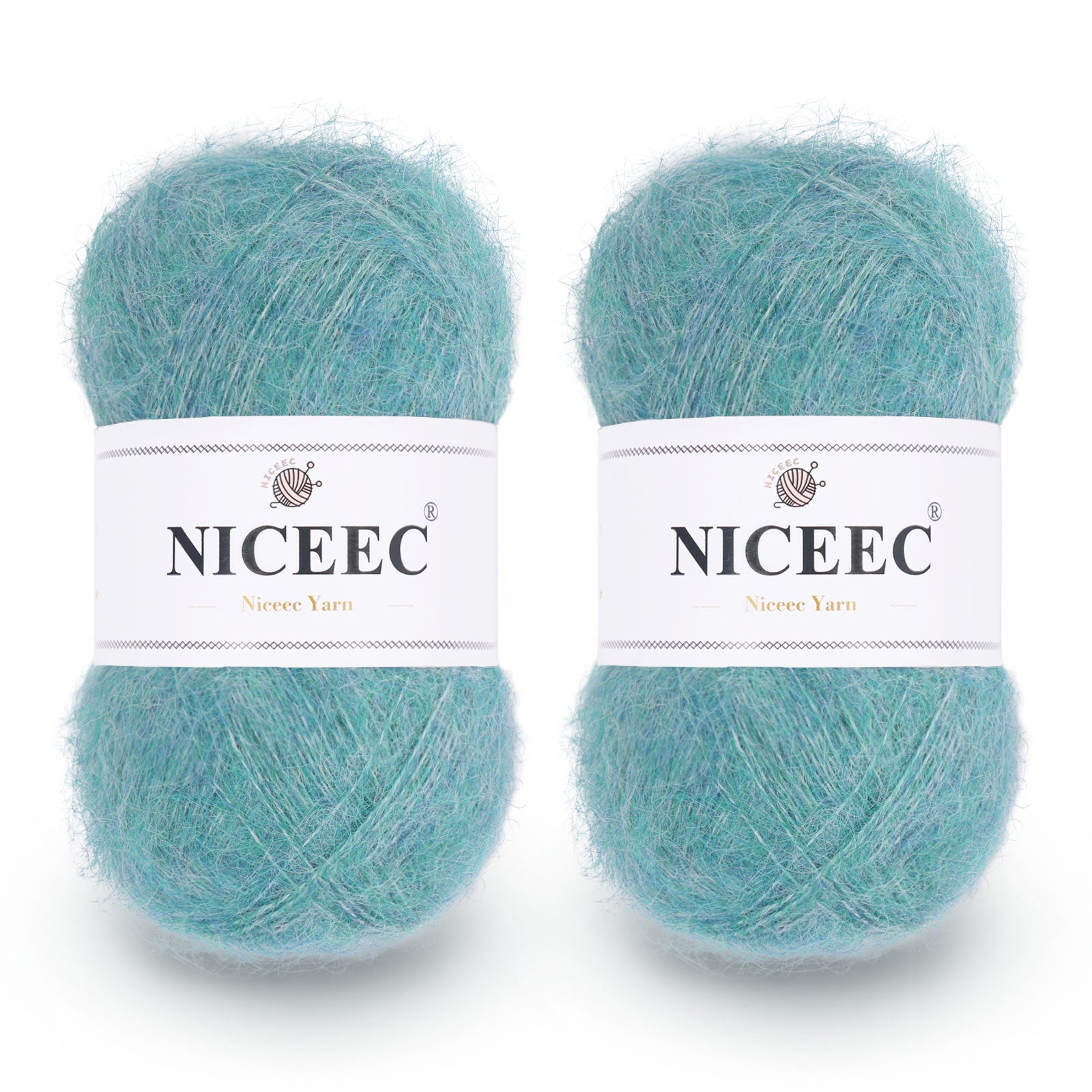 NICEEC 2 Skeins Long Pile Mohair Yarn, Fluffy & Fuzzy, Luxurious & Thin, Slik Wool Blend Yarn for Crochet & Knitting