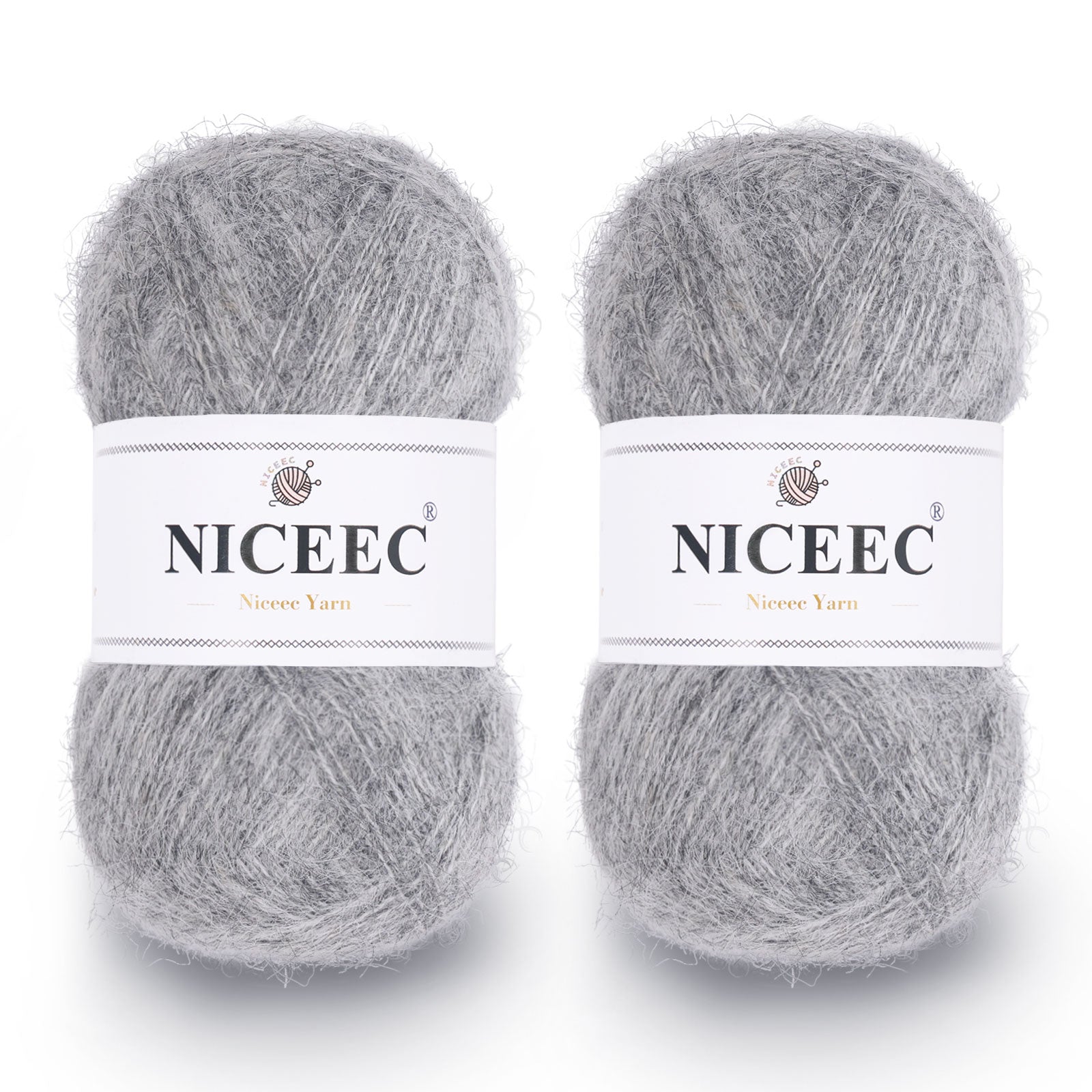 NICEEC 2 Skeins Long Pile Mohair Yarn, Fluffy & Fuzzy, Luxurious & Thin, Slik Wool Blend Yarn for Crochet & Knitting