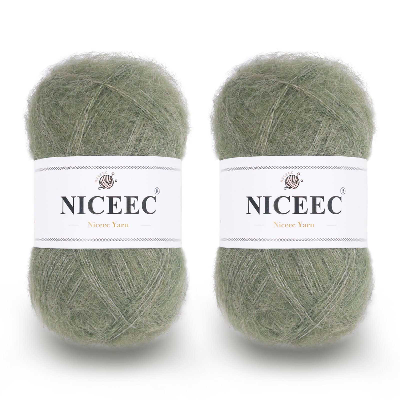 NICEEC 2 Skeins Long Pile Mohair Yarn, Fluffy & Fuzzy, Luxurious & Thin, Slik Wool Blend Yarn for Crochet & Knitting
