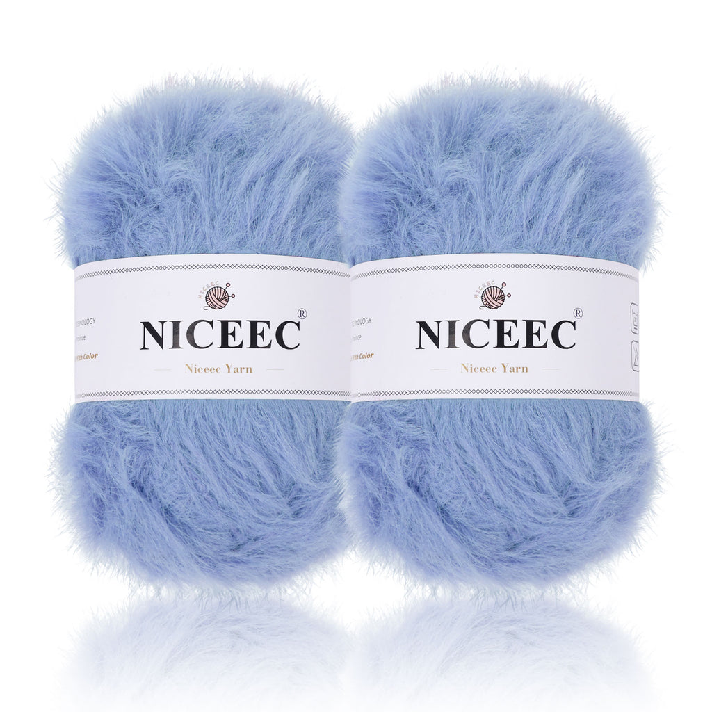 NICEEC 2 Skeins Super Soft Fluffy Yarn, Chunky, Faux Fur, 100% Nylon, Long Pile & Fuzzy, Eyelash Yarn for Crochet & Knit, Total 7.05oz/416yds