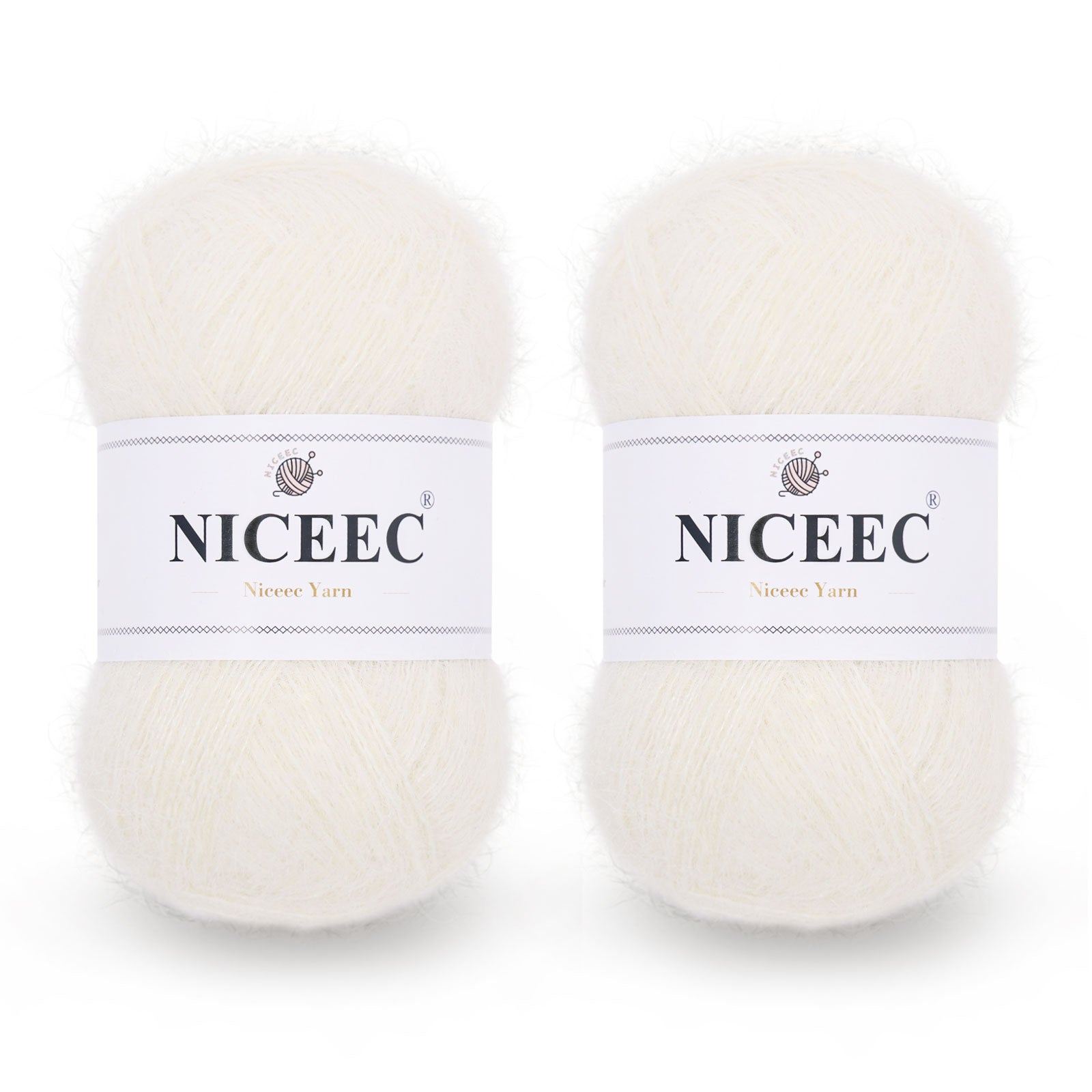 NICEEC 2 Skeins Long Pile Mohair Yarn, Fluffy & Fuzzy, Luxurious & Thin, Slik Wool Blend Yarn for Crochet & Knitting