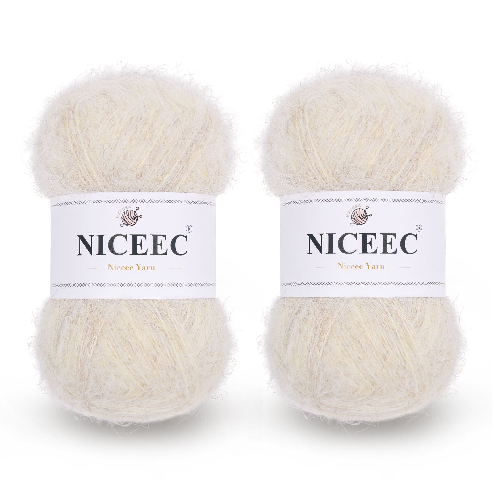 NICEEC 2 Skeins Long Pile Mohair Yarn, Fluffy & Fuzzy, Luxurious & Thin, Slik Wool Blend Yarn for Crochet & Knitting