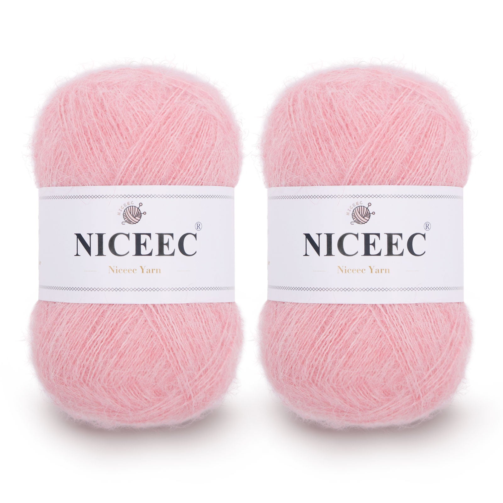 NICEEC 2 Skeins Long Pile Mohair Yarn, Fluffy & Fuzzy, Luxurious & Thin, Slik Wool Blend Yarn for Crochet & Knitting