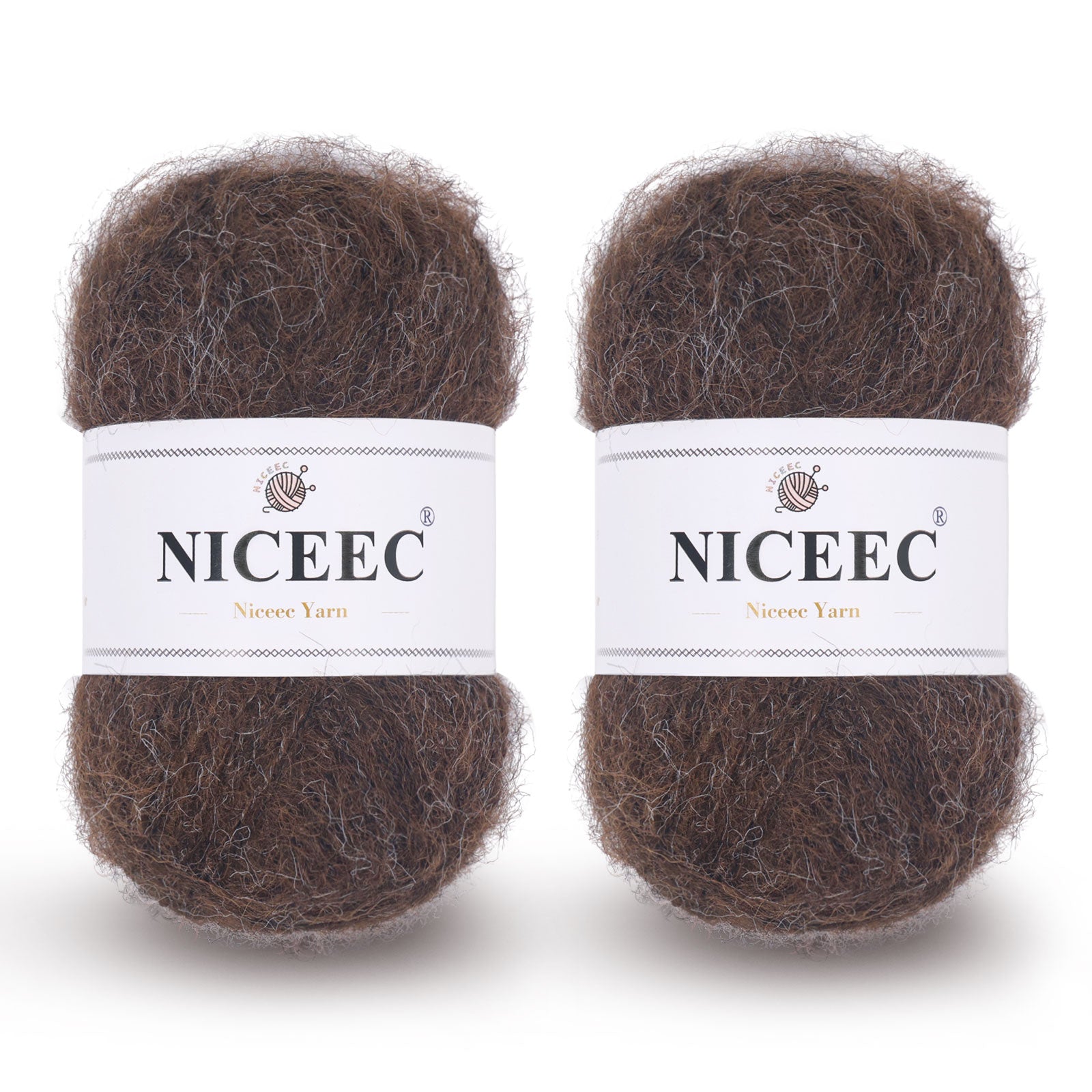 NICEEC 2 Skeins Long Pile Mohair Yarn, Fluffy & Fuzzy, Luxurious & Thin, Slik Wool Blend Yarn for Crochet & Knitting