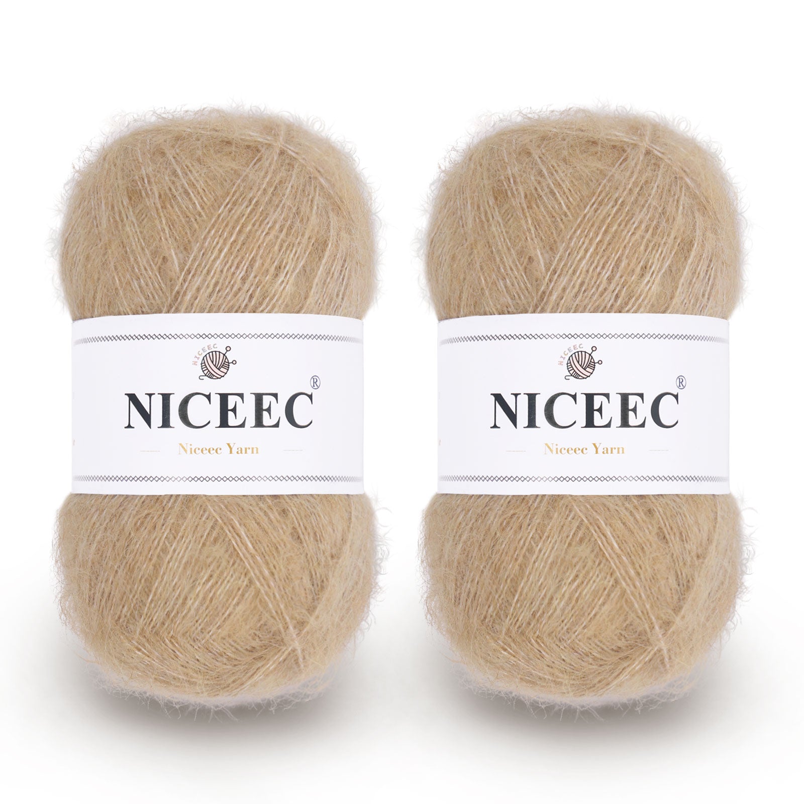 NICEEC 2 Skeins Long Pile Mohair Yarn, Fluffy & Fuzzy, Luxurious & Thin, Slik Wool Blend Yarn for Crochet & Knitting