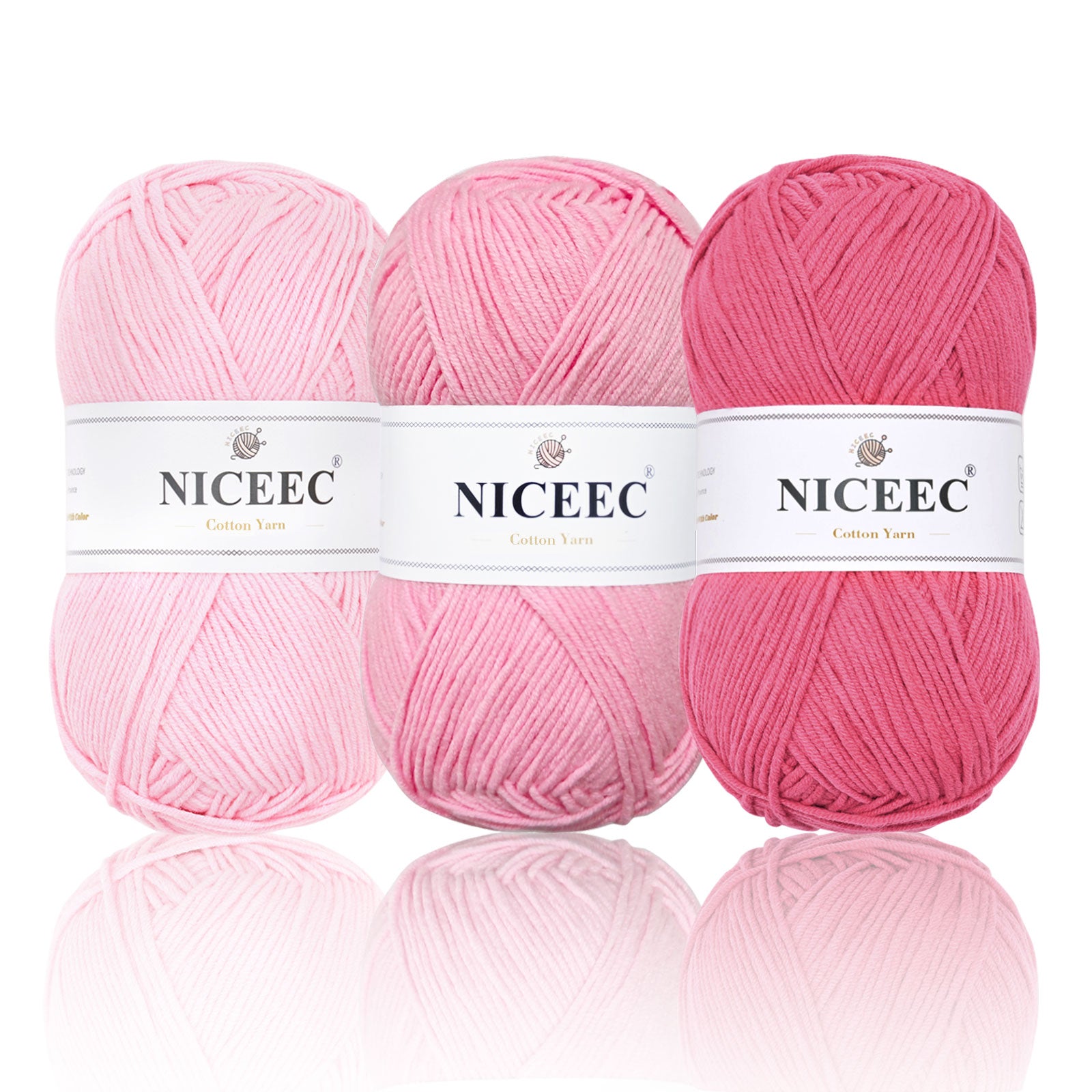 NICEEC 3 Skeins Soft Cotton Yarn 5ply Baby Cotton Yarn for Knitting Crochet Baby Weight Yarn Cotton Blend Yarn Total Length 3×220m(3×240 yds,100g×3)