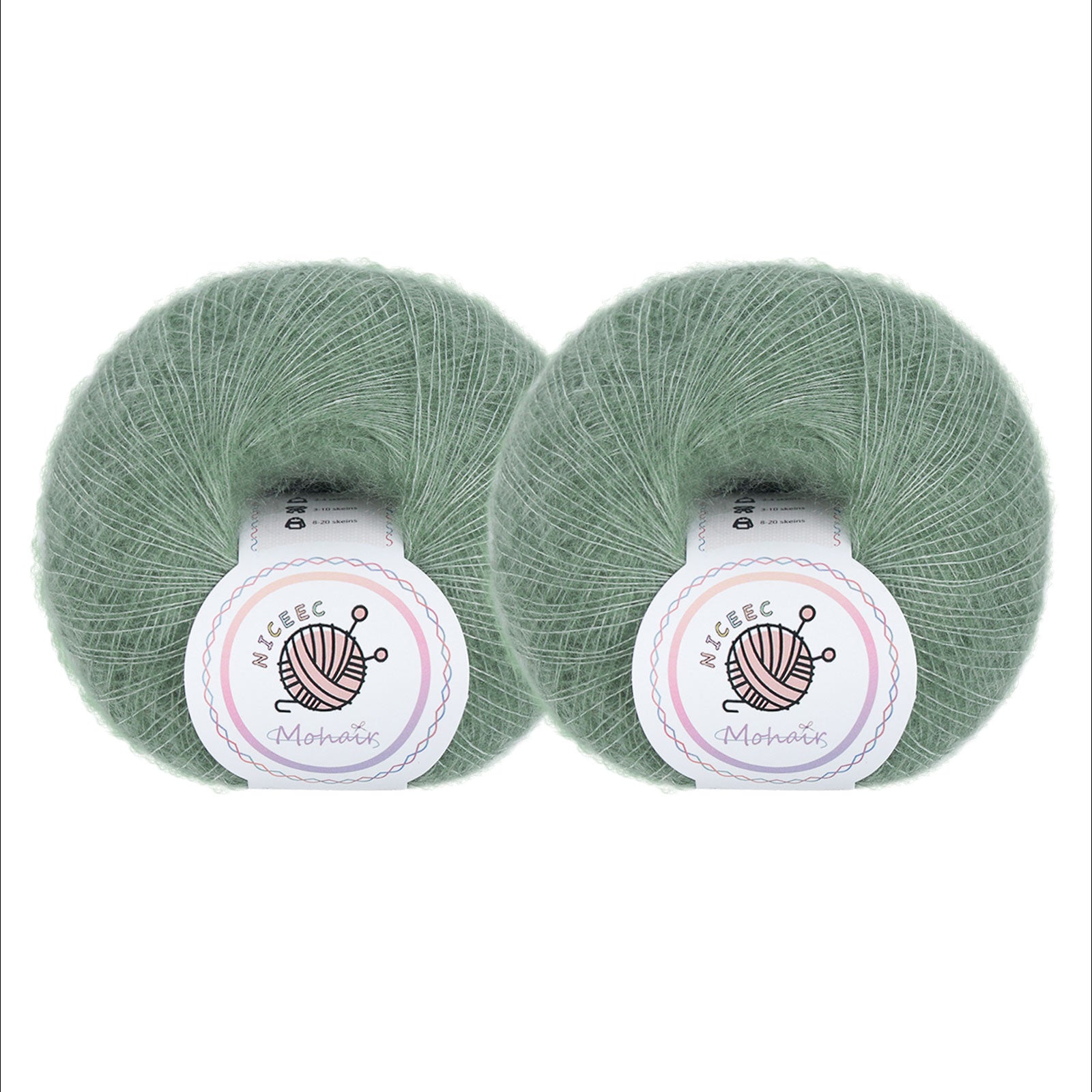 NICEEC 2 Skeins Soft Mohair Yarn, Fluffy & Fuzzy, Luxurious & Thin, Slik Wool Blend Yarn for Crochet & Knitting