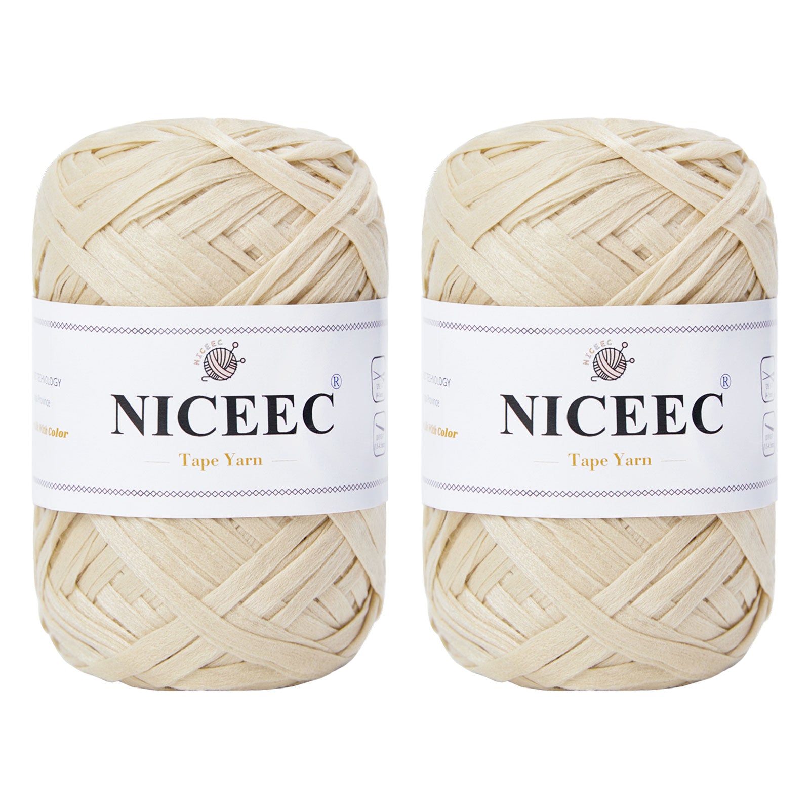 NICEEC 2 Skeins Soft Tape Yarn for Crocheting Craft Paper Yarn Easy Crochet Raffia Yarn Ribbon Yarn for DIY Craft Gift Wrapping Total Length 1.76oz×2/109yds×2-Pinkish Purple
