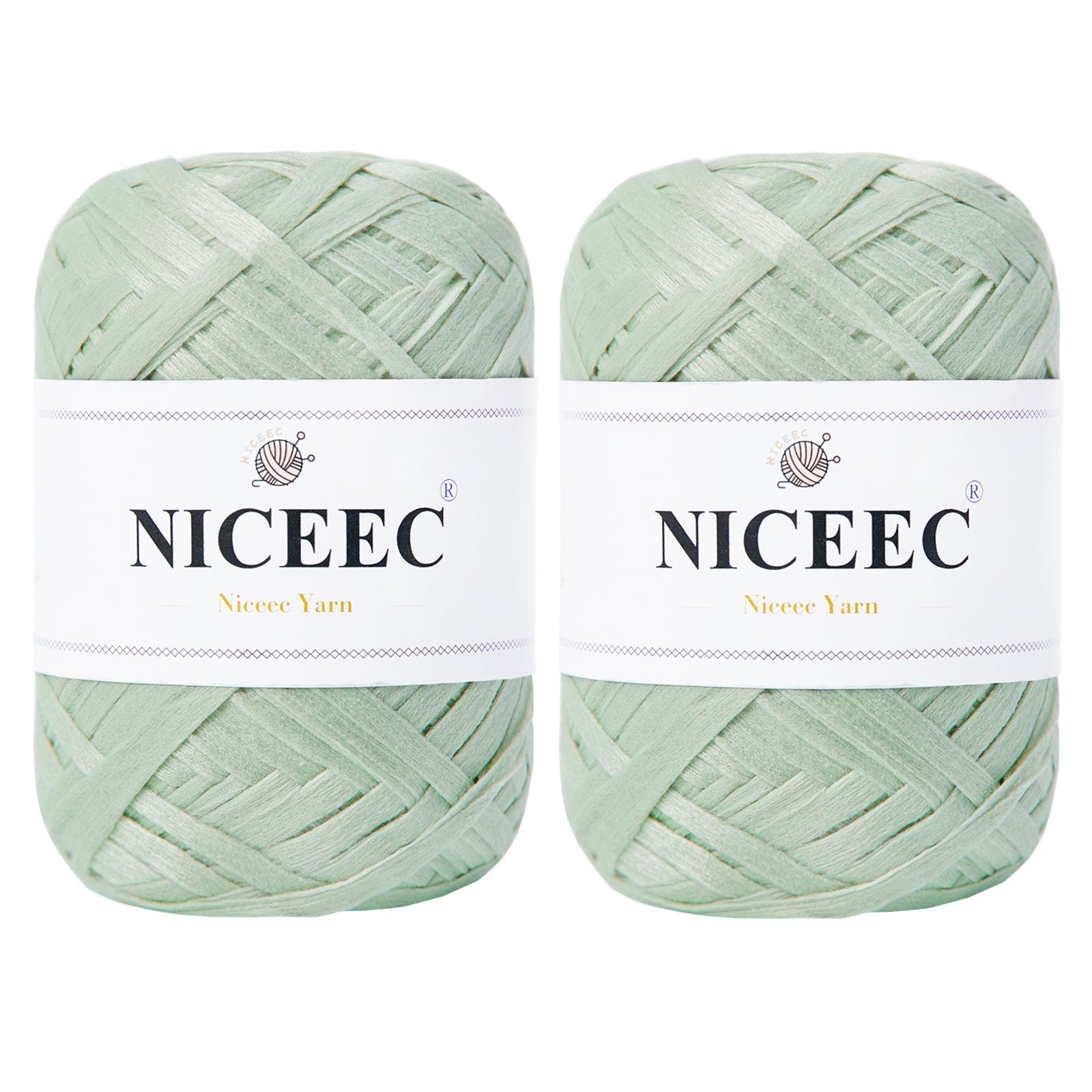 NICEEC 2 Skeins Soft Tape Yarn for Crocheting Craft Paper Yarn Easy Crochet Raffia Yarn Ribbon Yarn for DIY Craft Gift Wrapping Total Length 1.76oz×2/109yds×2-Pinkish Purple