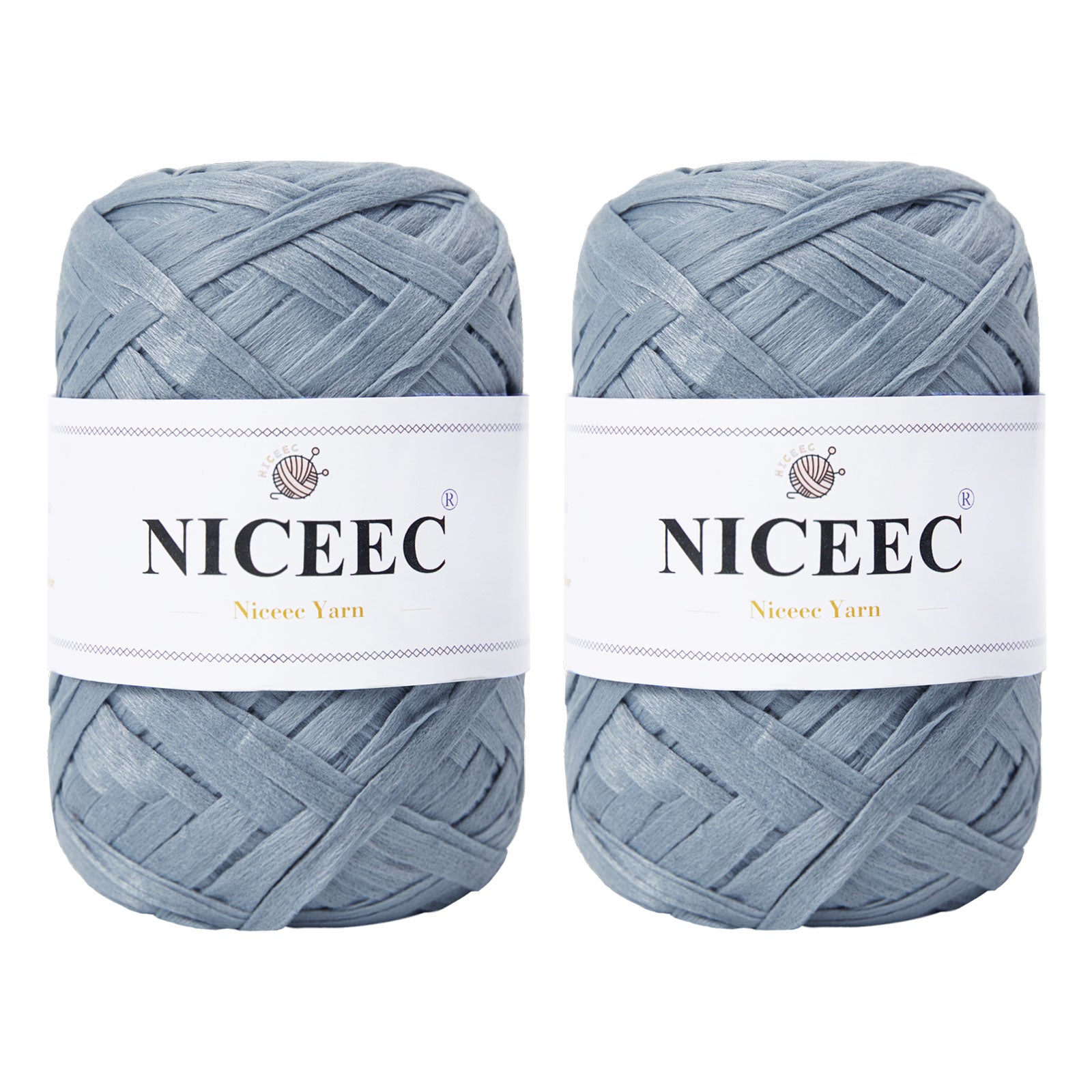 NICEEC 2 Skeins Soft Tape Yarn for Crocheting Craft Paper Yarn Easy Crochet Raffia Yarn Ribbon Yarn for DIY Craft Gift Wrapping Total Length 1.76oz×2/109yds×2-Pinkish Purple