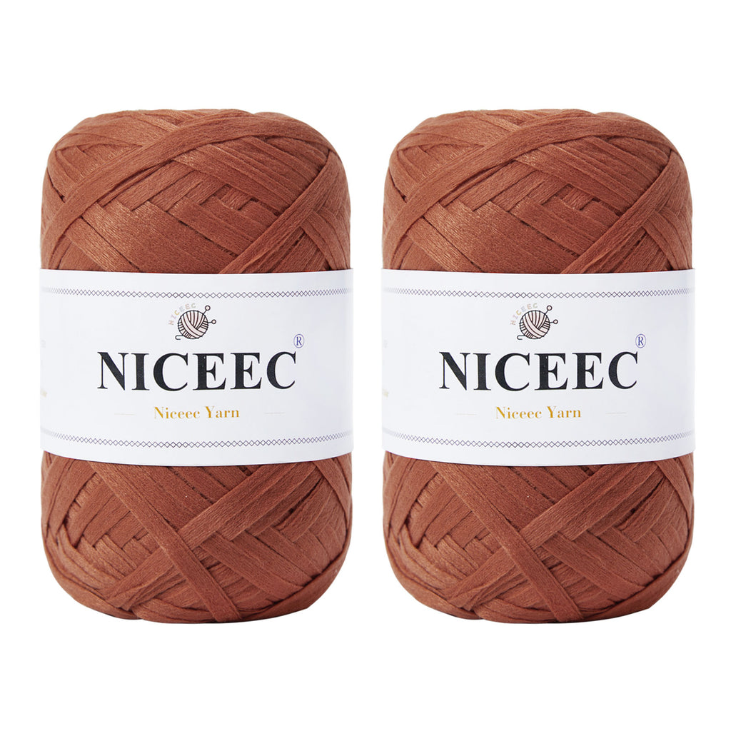 NICEEC - 2 madejas de hilo de cinta suave para crochet, papel artesanal, rafia fácil de crochet, cinta para manualidades y envoltura de regalos, longitud total: 1.76 oz × 2/109 yds × 2 - Morado rosado 