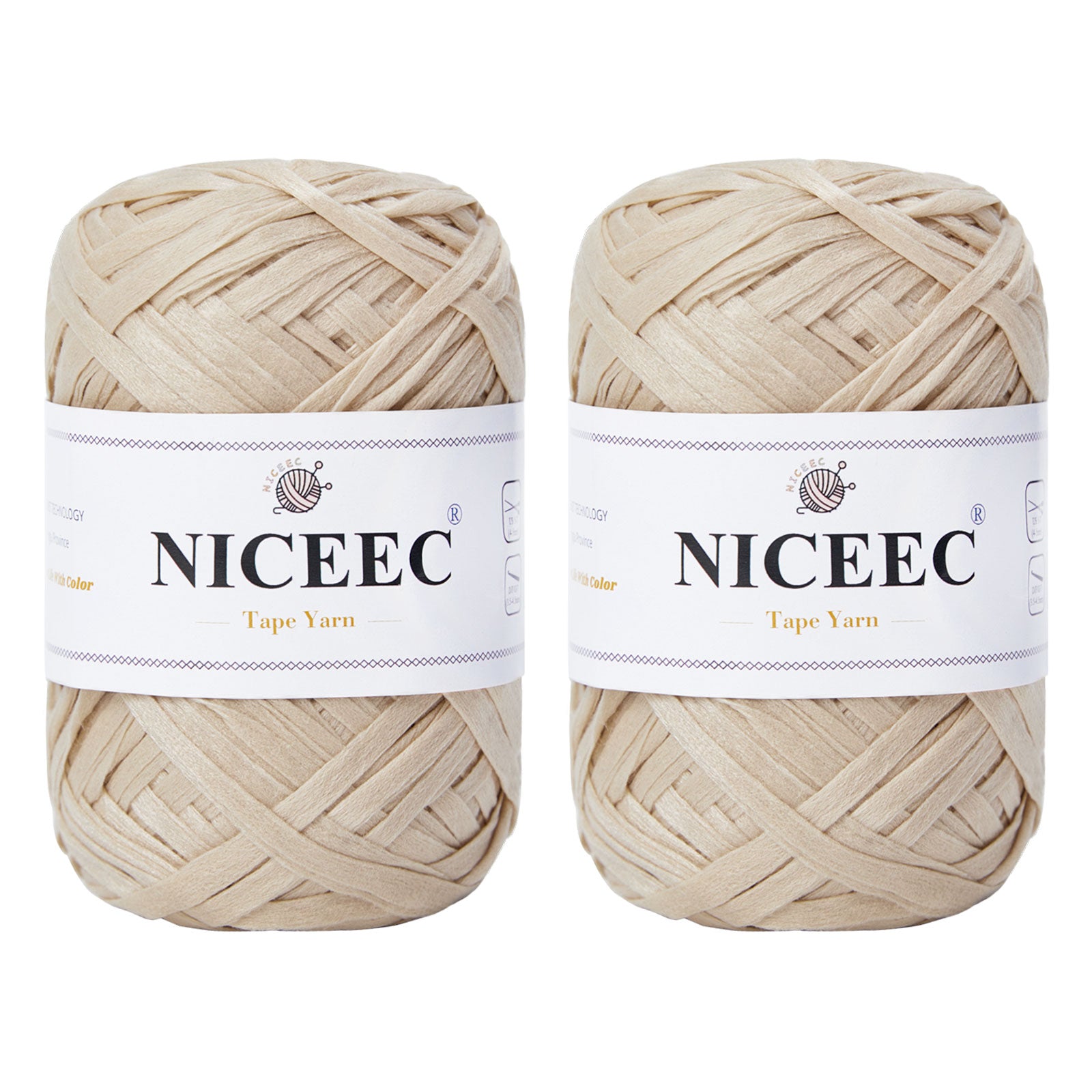NICEEC 2 Skeins Soft Tape Yarn for Crocheting Craft Paper Yarn Easy Crochet Raffia Yarn Ribbon Yarn for DIY Craft Gift Wrapping Total Length 1.76oz×2/109yds×2-Pinkish Purple