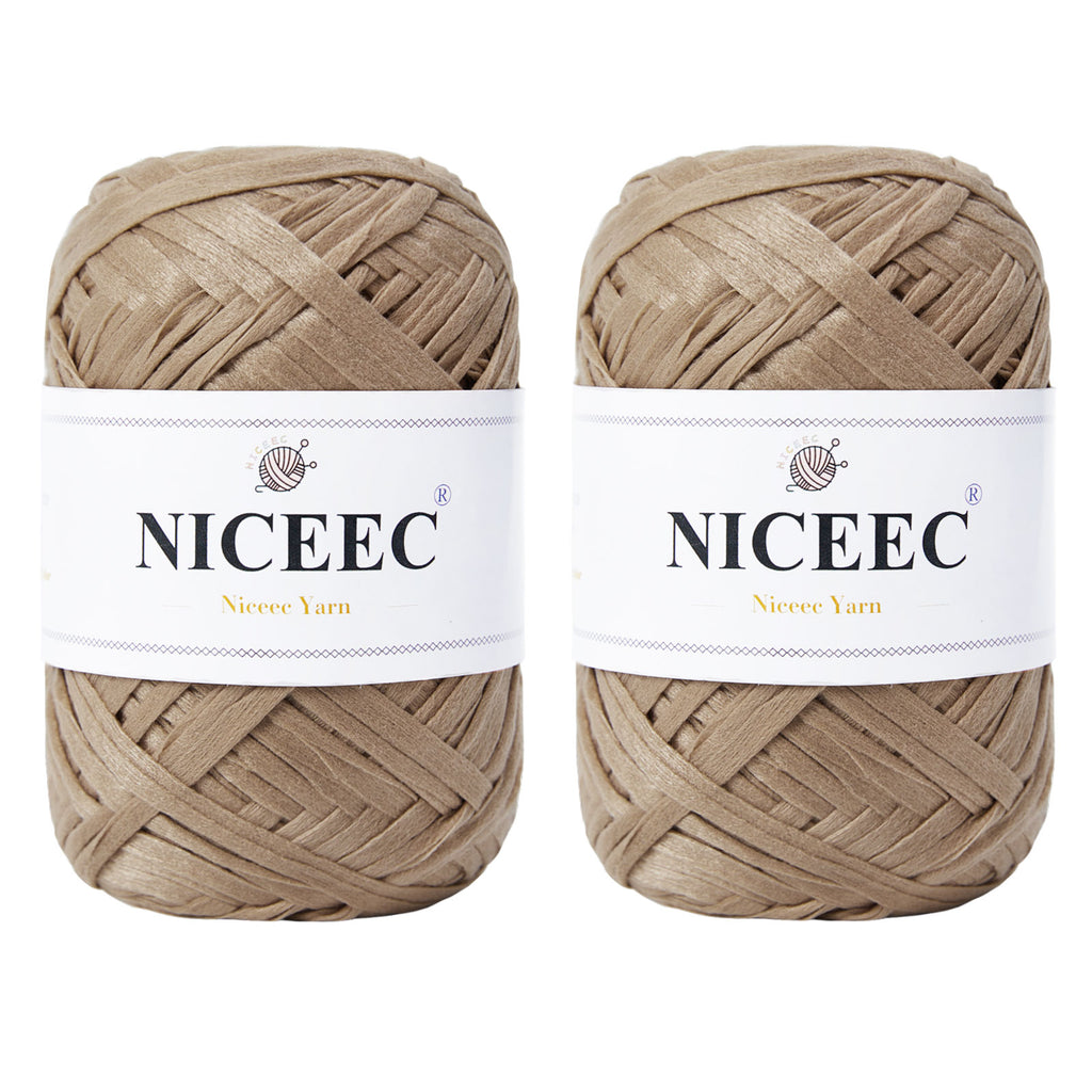 NICEEC - 2 madejas de hilo de cinta suave para crochet, papel artesanal, rafia fácil de crochet, cinta para manualidades y envoltura de regalos, longitud total: 1.76 oz × 2/109 yds × 2 - Morado rosado 