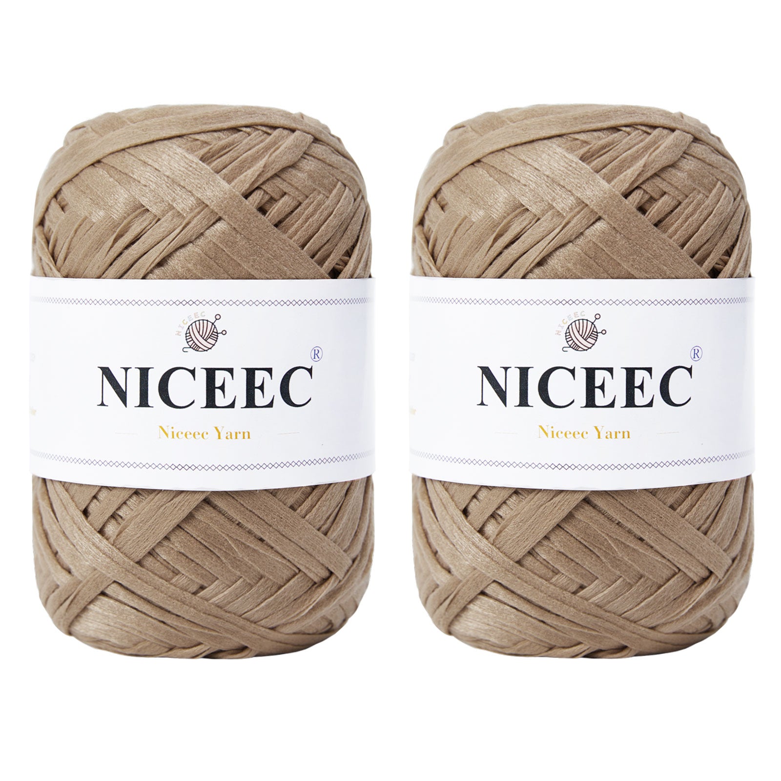 NICEEC 2 Skeins Soft Tape Yarn for Crocheting Craft Paper Yarn Easy Crochet Raffia Yarn Ribbon Yarn for DIY Craft Gift Wrapping Total Length 1.76oz×2/109yds×2-Pinkish Purple