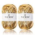 NICEEC 2 Skeins Metal T-Shirt Yarn, Bright, Glossy, Crochet & Knitting, Fabric Cloth Yarn with Double-Side Color, Handmade DIY Craft Bag Basket Cushion-Totle Length 64yds(7.1oz) - Gold