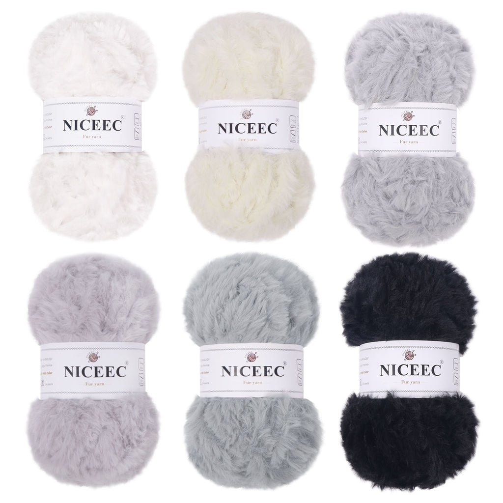 NICEEC 2 Skeins Super Soft Fur Yarn Chunky Fluffy Faux Fur Yarn Eyelash Yarn for Crochet Knit -Total Length 2×32m(2×35yds,50g×2)