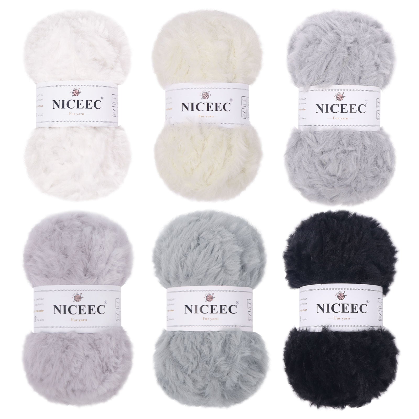 NICEEC 2 Skeins Super Soft Fur Yarn Chunky Fluffy Faux Fur Yarn Eyelash Yarn for Crochet Knit -Total Length 2×32m(2×35yds,50g×2)