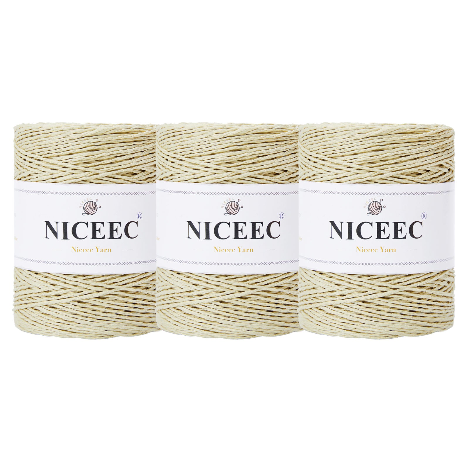 NICEEC 3 Skein Paper Yarn Easy Croceht Raffia Yarn for Crocheting Summer Sun Hat Yarn Kraft Yarn for DIY Home Décor-5.3oz×3/262yds×3 -Coffee