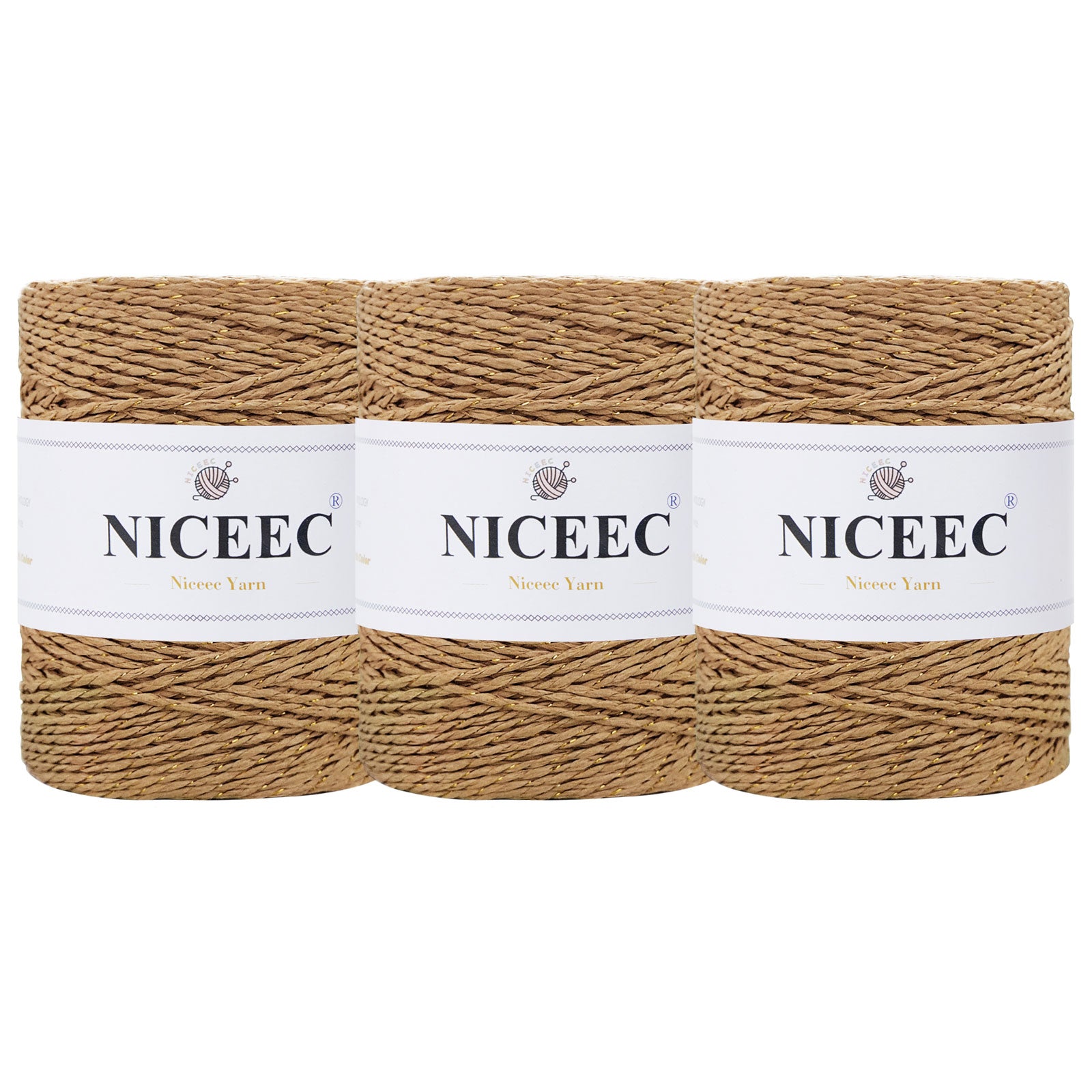 NICEEC 3 Skein Paper Yarn Easy Croceht Raffia Yarn for Crocheting Summer Sun Hat Yarn Kraft Yarn for DIY Home Décor-5.3oz×3/262yds×3 -Coffee