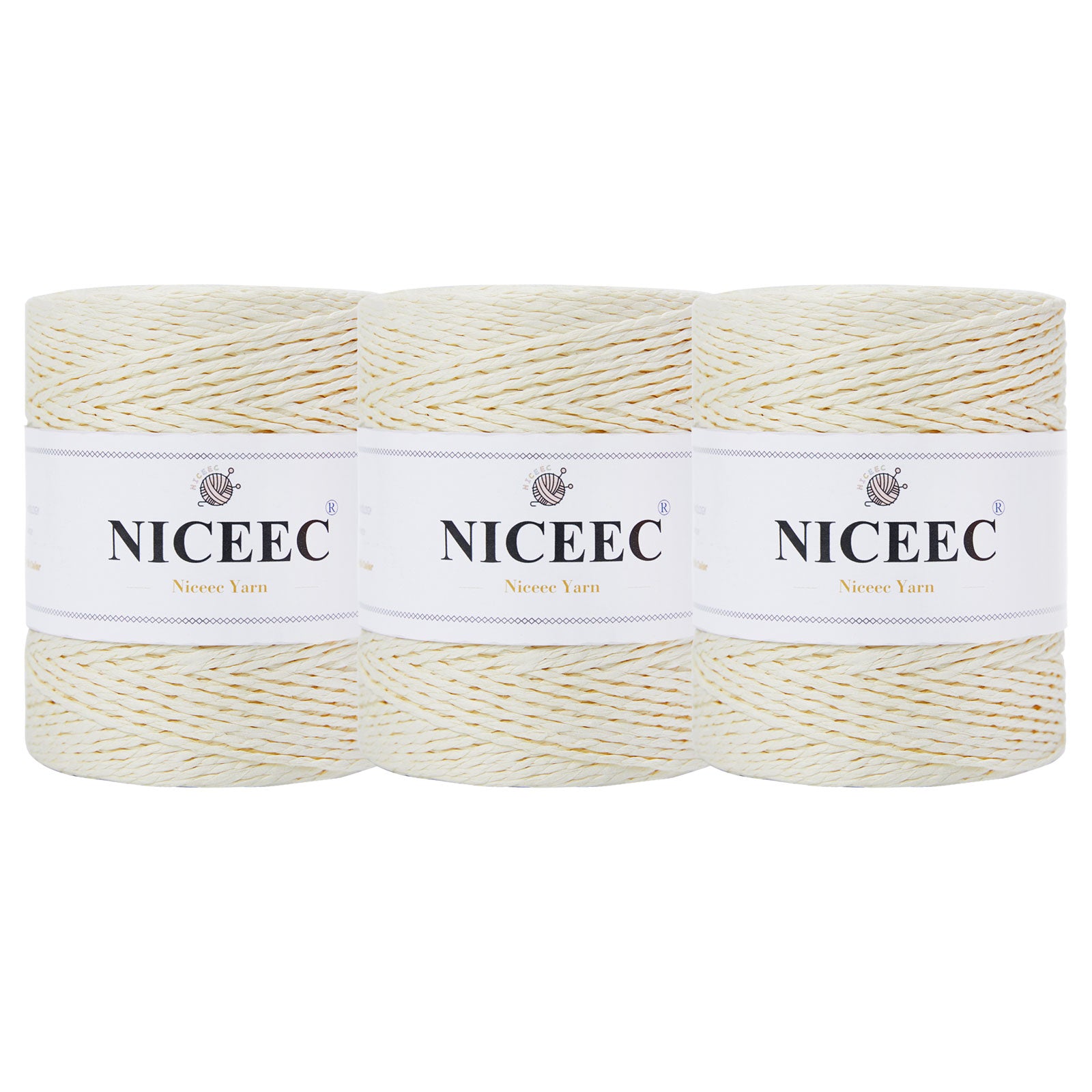 NICEEC 3 Skein Paper Yarn Easy Croceht Raffia Yarn for Crocheting Summer Sun Hat Yarn Kraft Yarn for DIY Home Décor-5.3oz×3/262yds×3 -Coffee