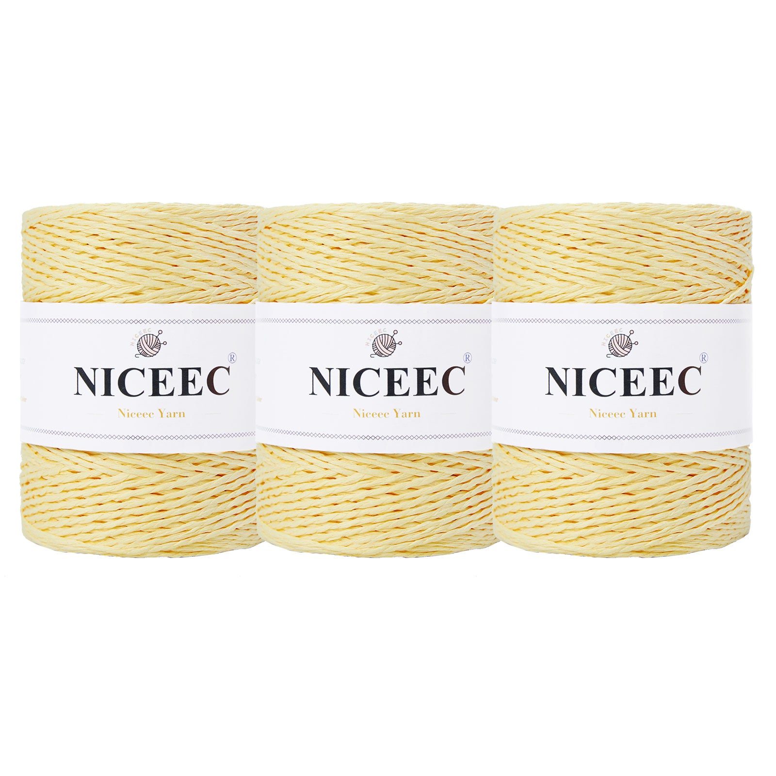 NICEEC 3 Skein Paper Yarn Easy Croceht Raffia Yarn for Crocheting Summer Sun Hat Yarn Kraft Yarn for DIY Home Décor-5.3oz×3/262yds×3 -Coffee