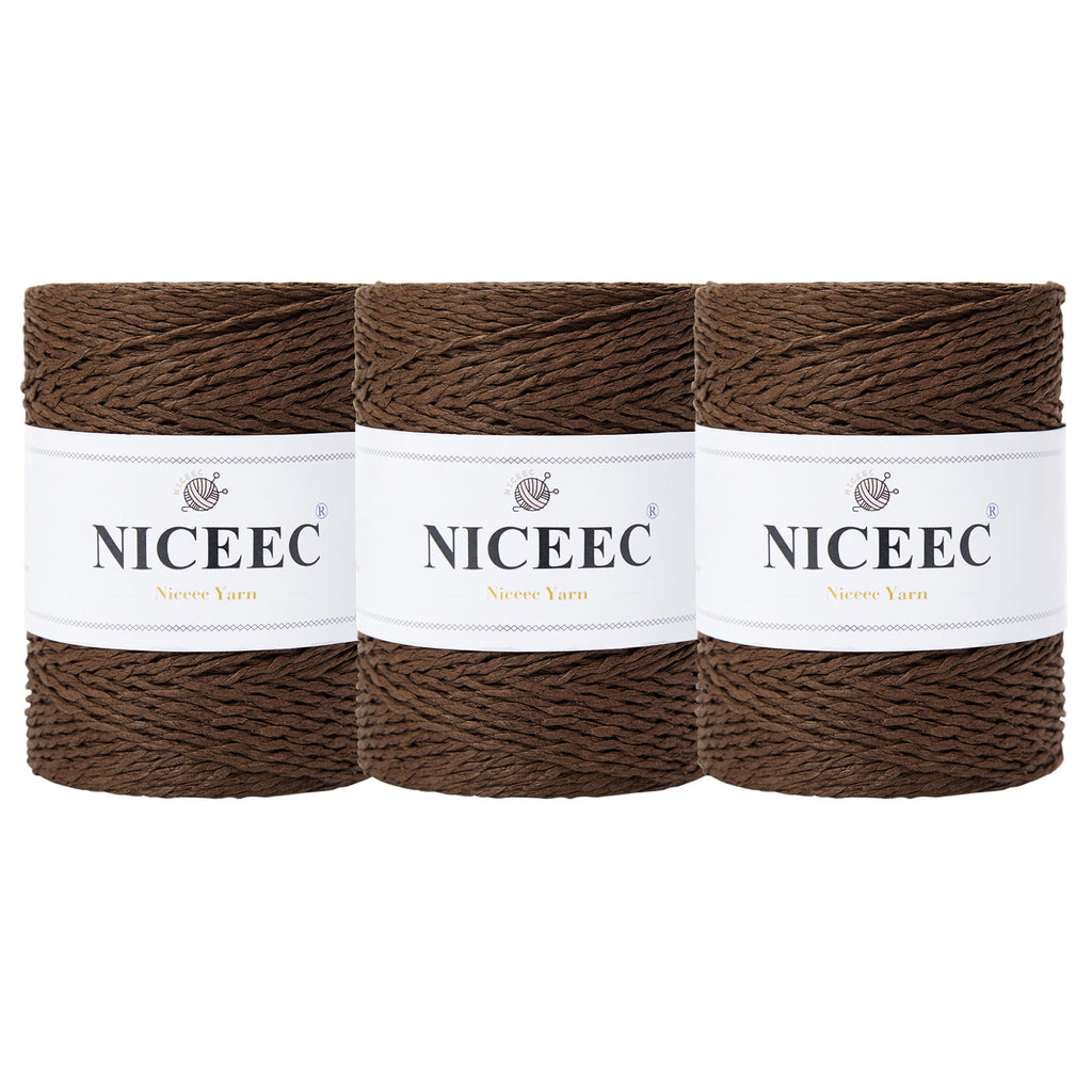NICEEC 3 Skein Paper Yarn Easy Croceht Raffia Yarn for Crocheting Summer Sun Hat Yarn Kraft Yarn for DIY Home Décor-5.3oz×3/262yds×3 -Coffee