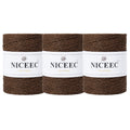 NICEEC 3 Skein Paper Yarn Easy Croceht Raffia Yarn for Crocheting Summer Sun Hat Yarn Kraft Yarn for DIY Home Décor-5.3oz×3/262yds×3 -Coffee