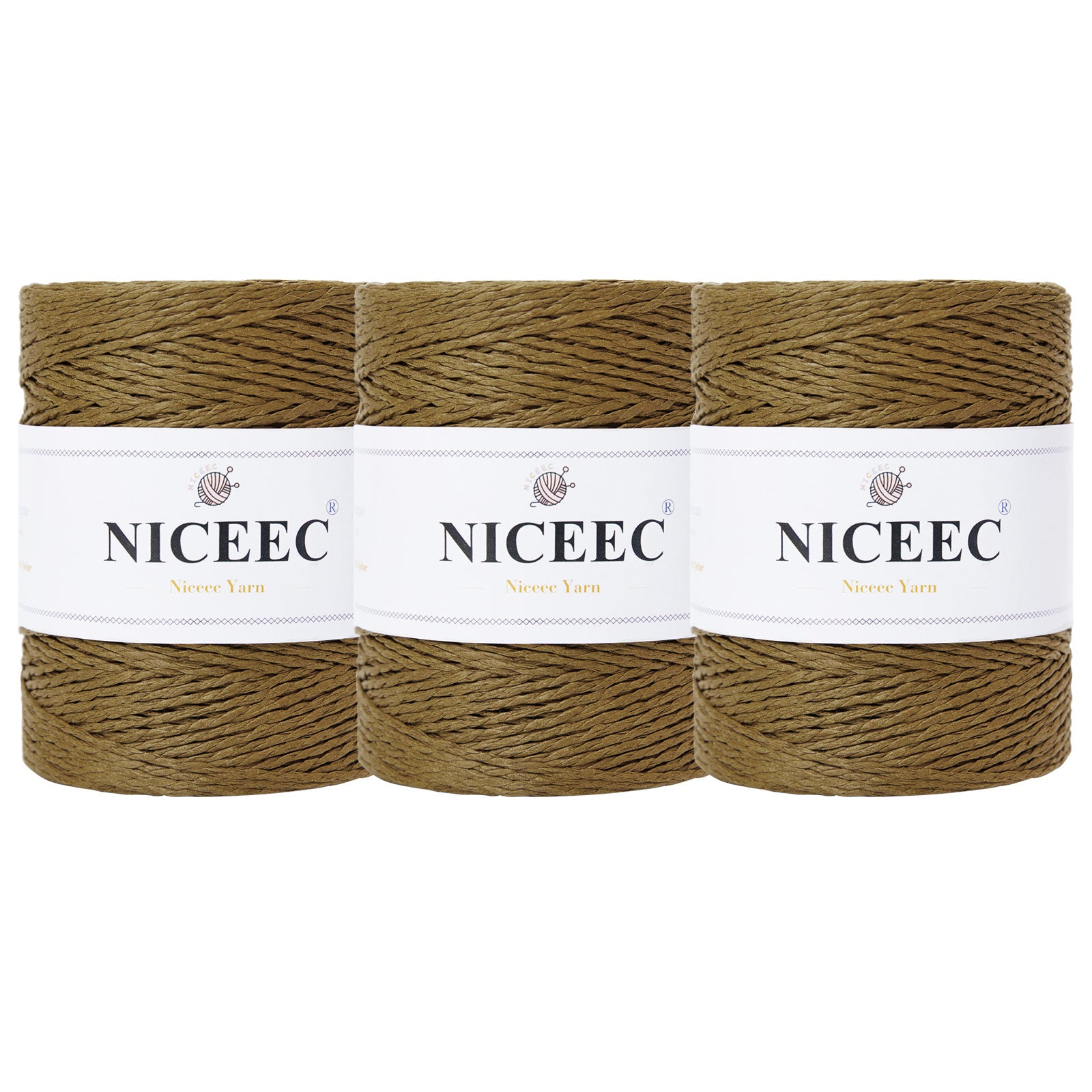 NICEEC 3 Skein Paper Yarn Easy Croceht Raffia Yarn for Crocheting Summer Sun Hat Yarn Kraft Yarn for DIY Home Décor-5.3oz×3/262yds×3 -Coffee