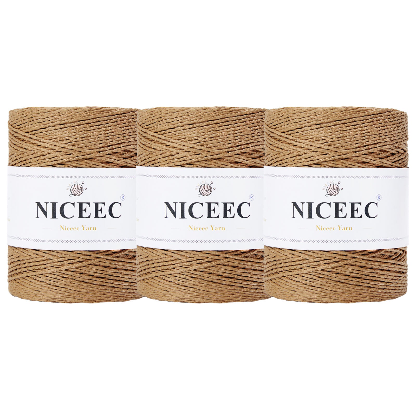 NICEEC 3 Skein Paper Yarn Easy Croceht Raffia Yarn for Crocheting Summer Sun Hat Yarn Kraft Yarn for DIY Home Décor-5.3oz×3/262yds×3 -Coffee