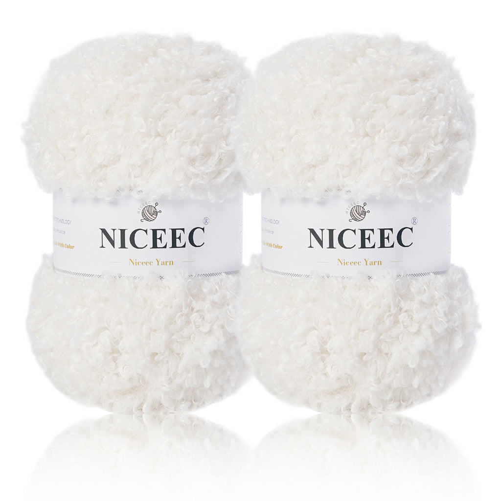 NICEEC 2 Skeins Teddy Fur Yarn Super Soft Yarn Chunky Fluffy Faux Fur Yarn Fuzzy Yarn Eyelash Yarn for Crochet Knit -Total Length 2×50m(2×55yds,3.53oz×2)